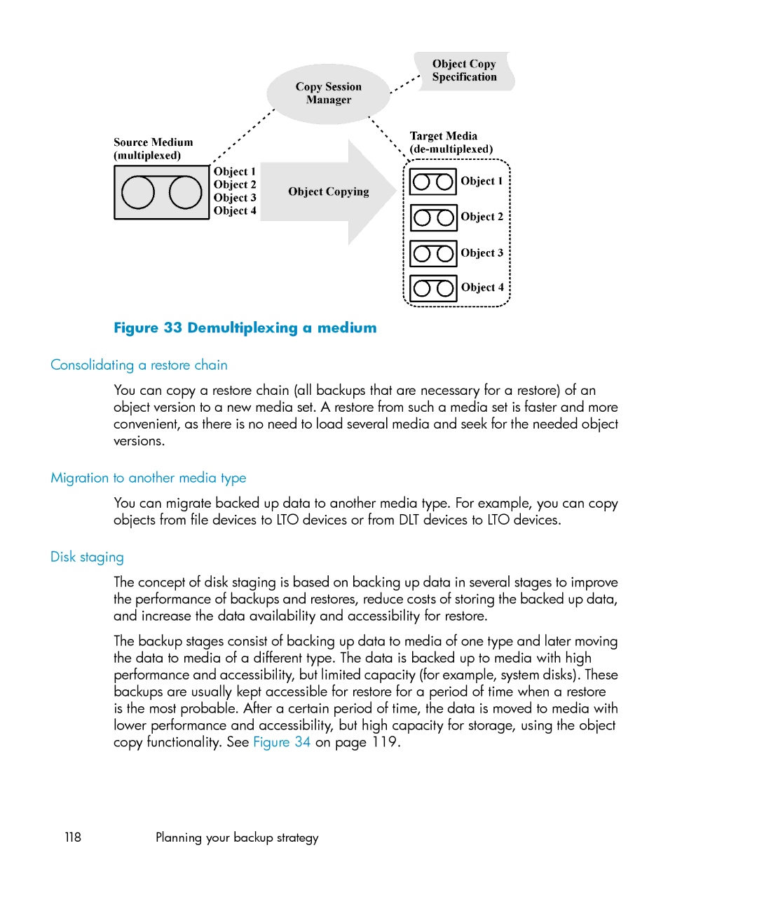 HP B6960-96035 manual Consolidating a restore chain, Migration to another media type, Disk staging 