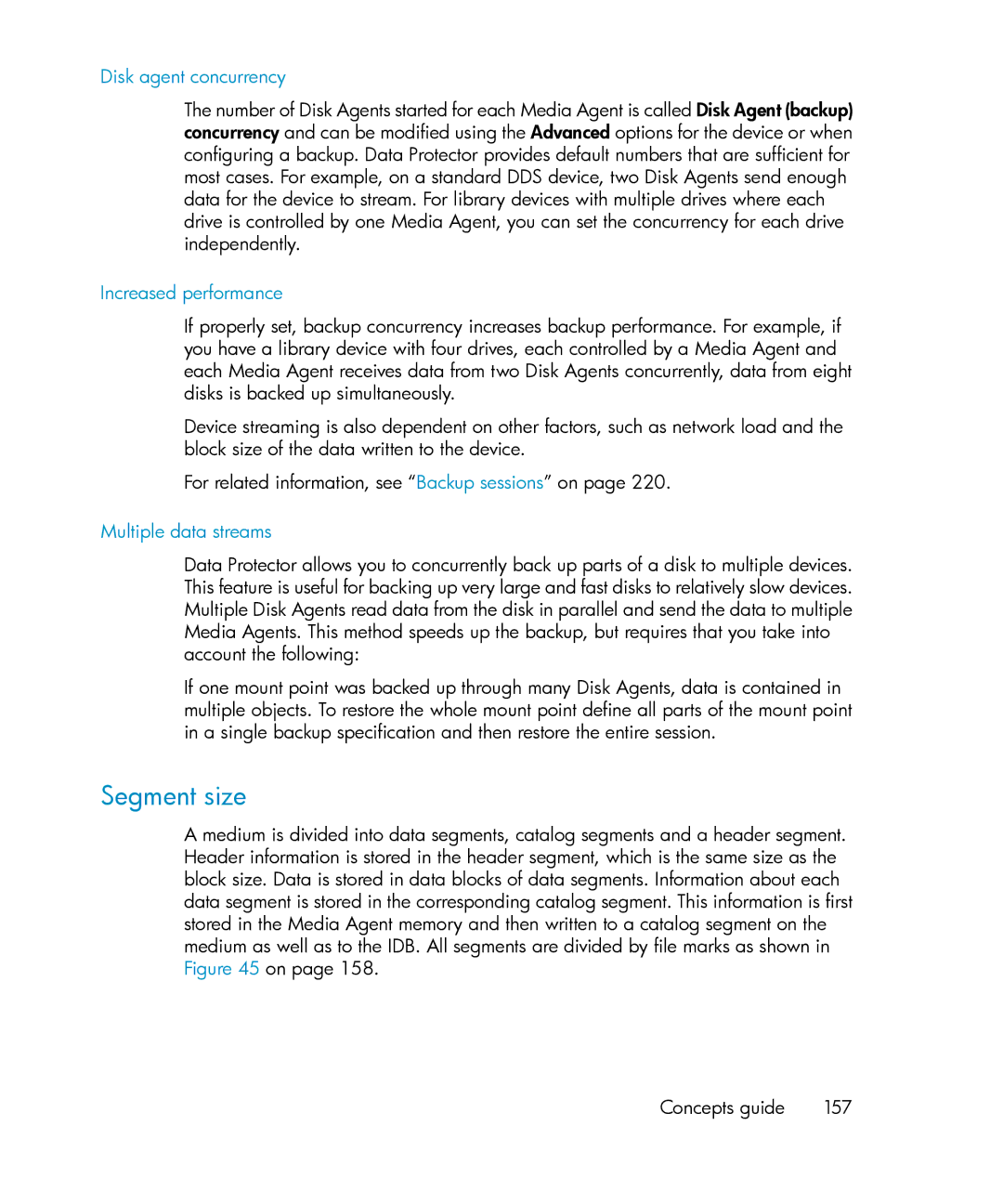HP B6960-96035 manual Segment size, Disk agent concurrency, Increased performance, Multiple data streams 