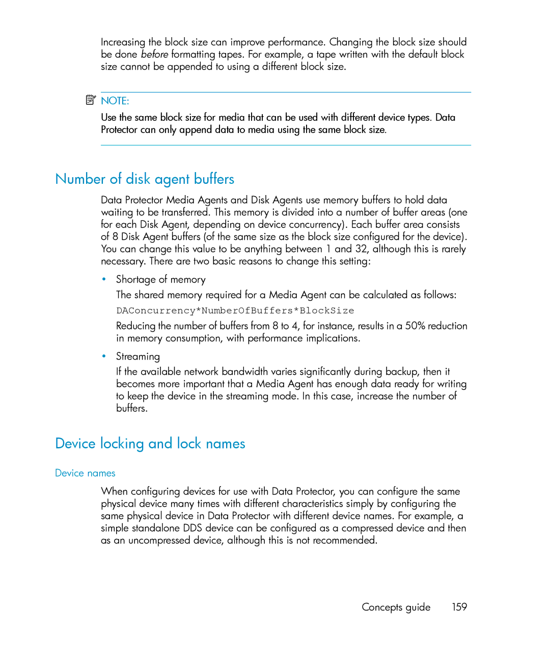 HP B6960-96035 manual Number of disk agent buffers, Device locking and lock names, Device names 