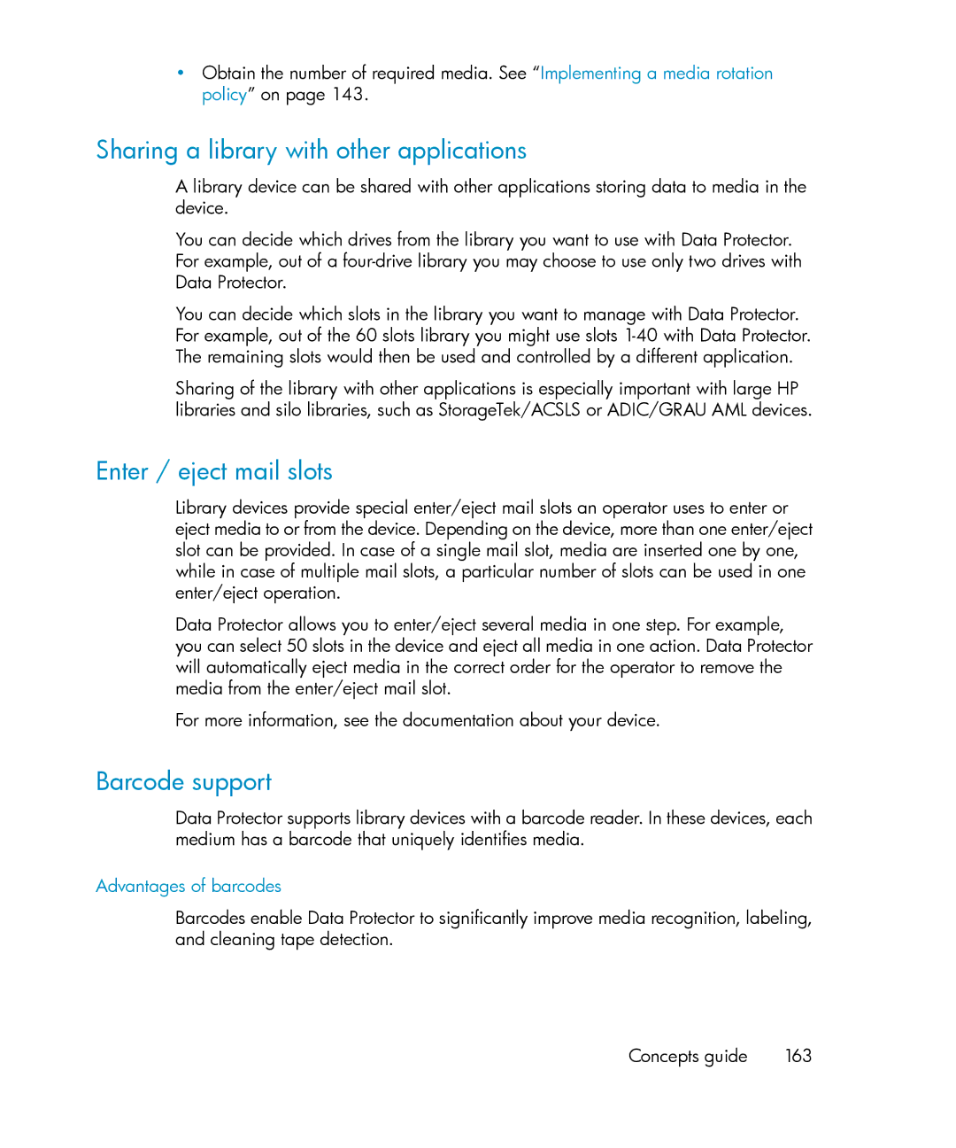 HP B6960-96035 manual Sharing a library with other applications, Enter / eject mail slots, Barcode support 