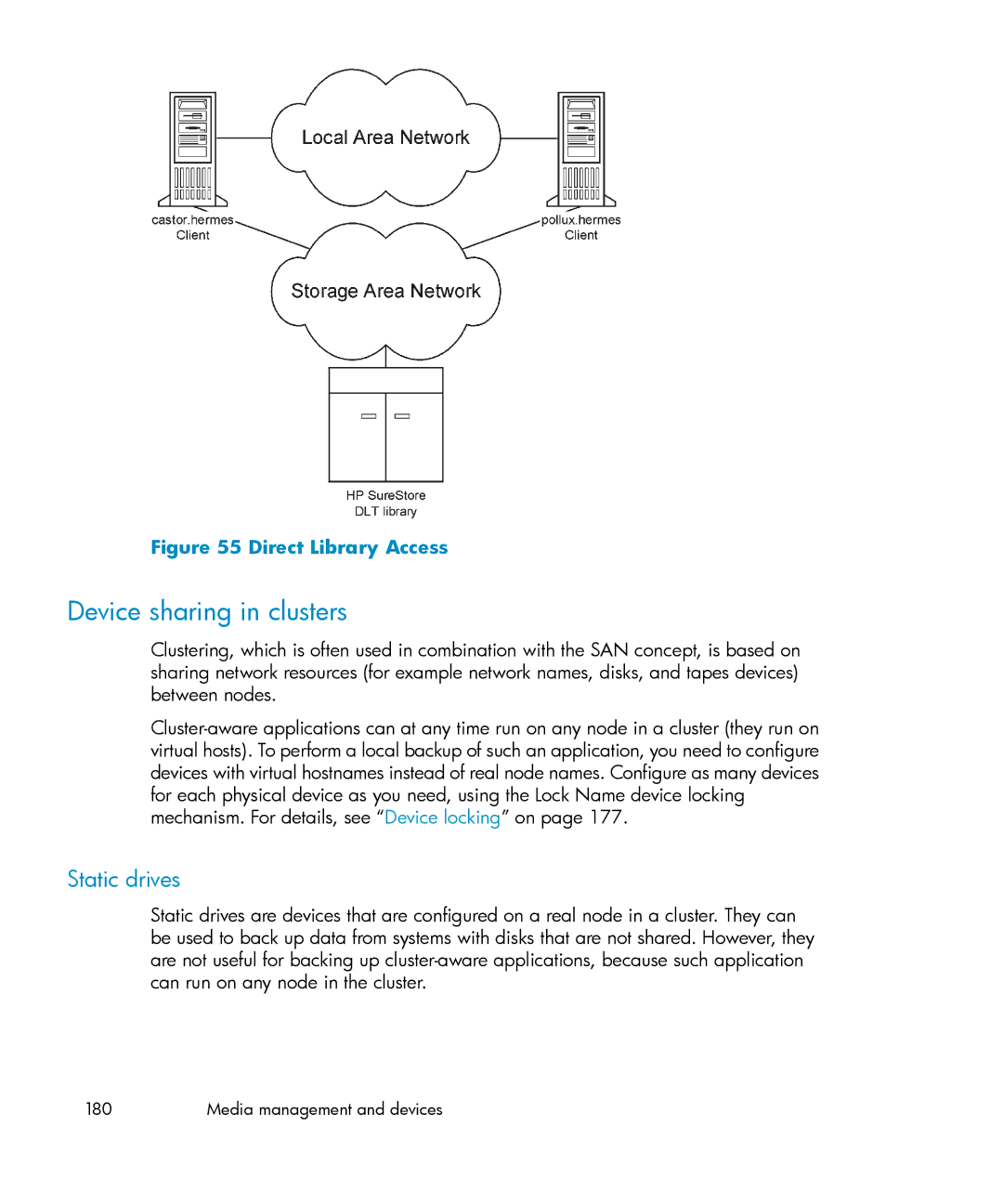 HP B6960-96035 manual Device sharing in clusters, Static drives 