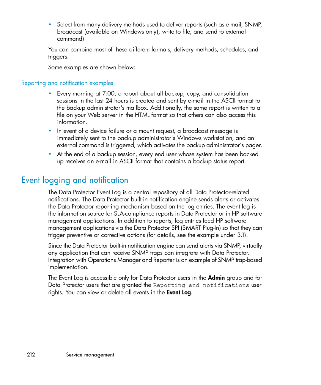 HP B6960-96035 manual Event logging and notification, Reporting and notification examples 