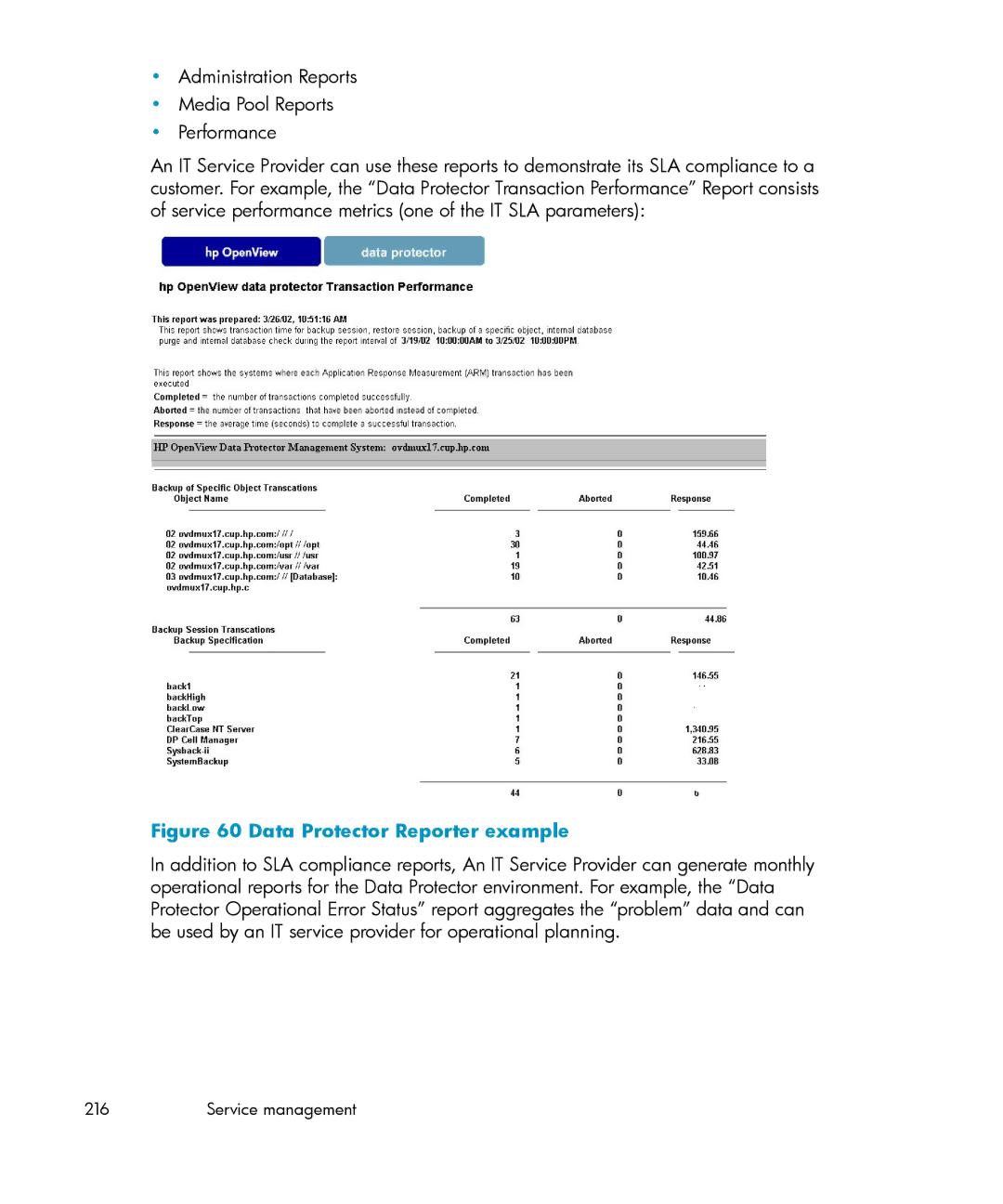 HP B6960-96035 manual Data Protector Reporter example 