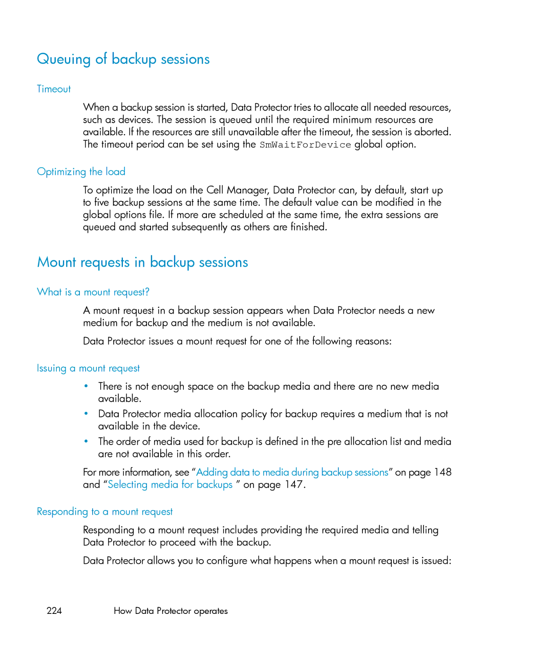 HP B6960-96035 manual Queuing of backup sessions, Mount requests in backup sessions 