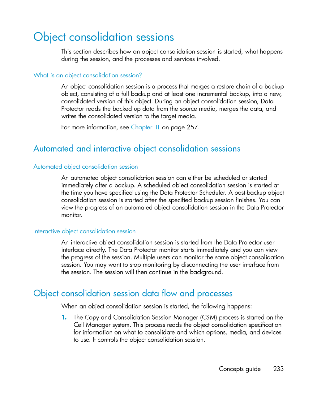 HP B6960-96035 manual Object consolidation sessions, Automated and interactive object consolidation sessions 