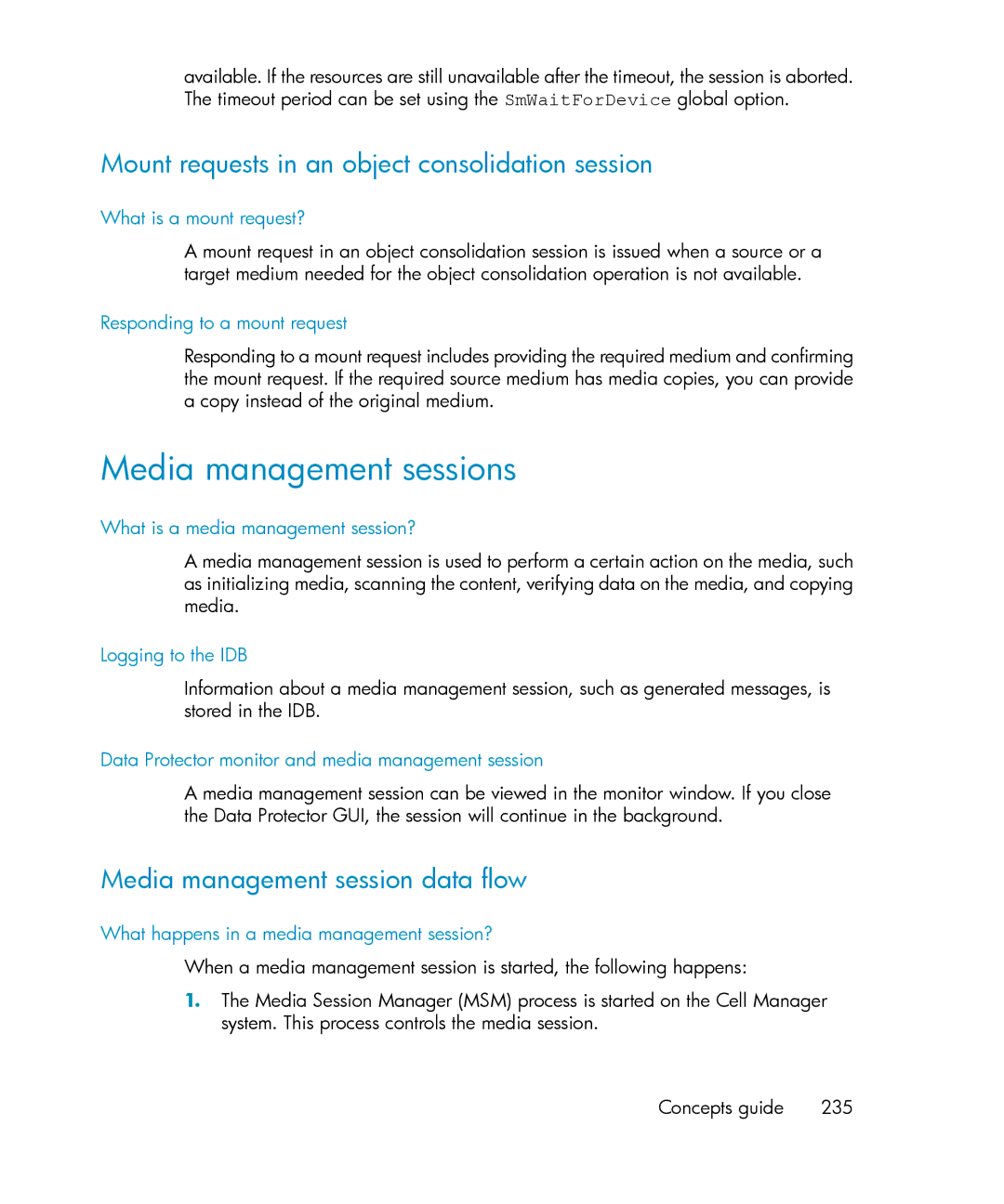 HP B6960-96035 manual Media management sessions, Mount requests in an object consolidation session 