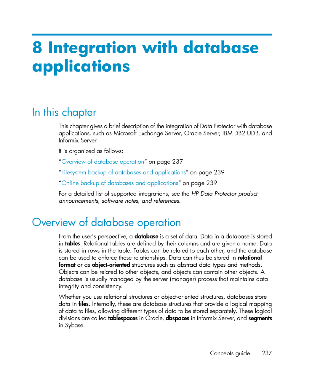 HP B6960-96035 manual Integration with database applications, Overview of database operation 