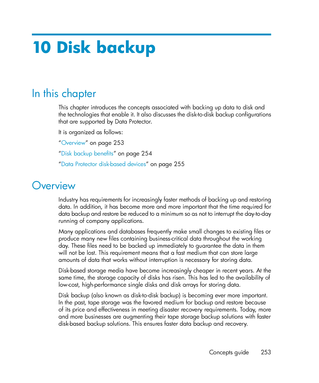 HP B6960-96035 manual Disk backup benefits on Data Protector disk-based devices on 