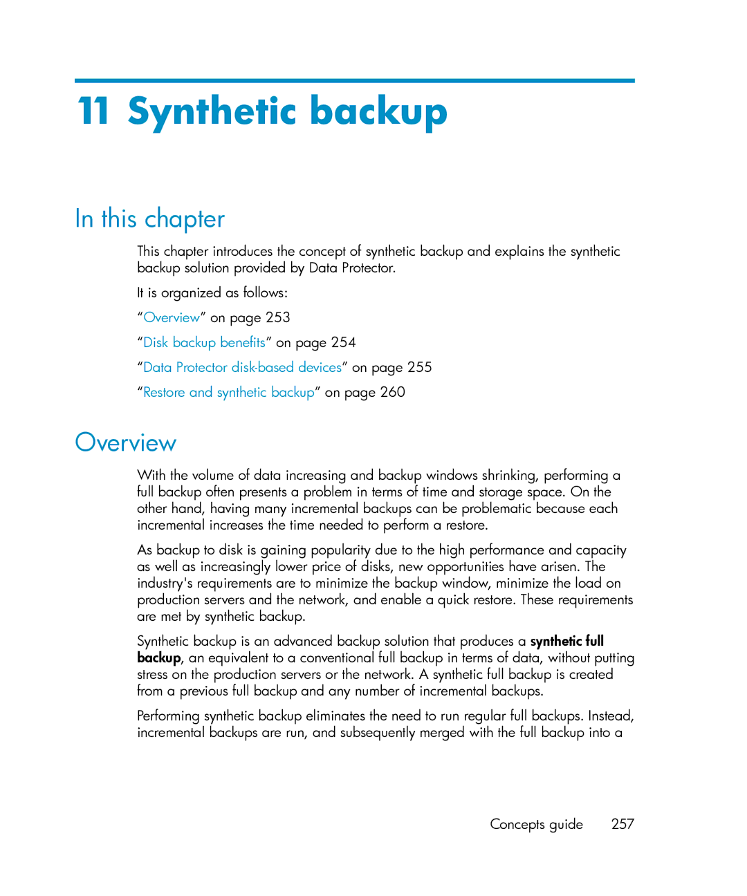 HP B6960-96035 manual Synthetic backup, Concepts guide 257 