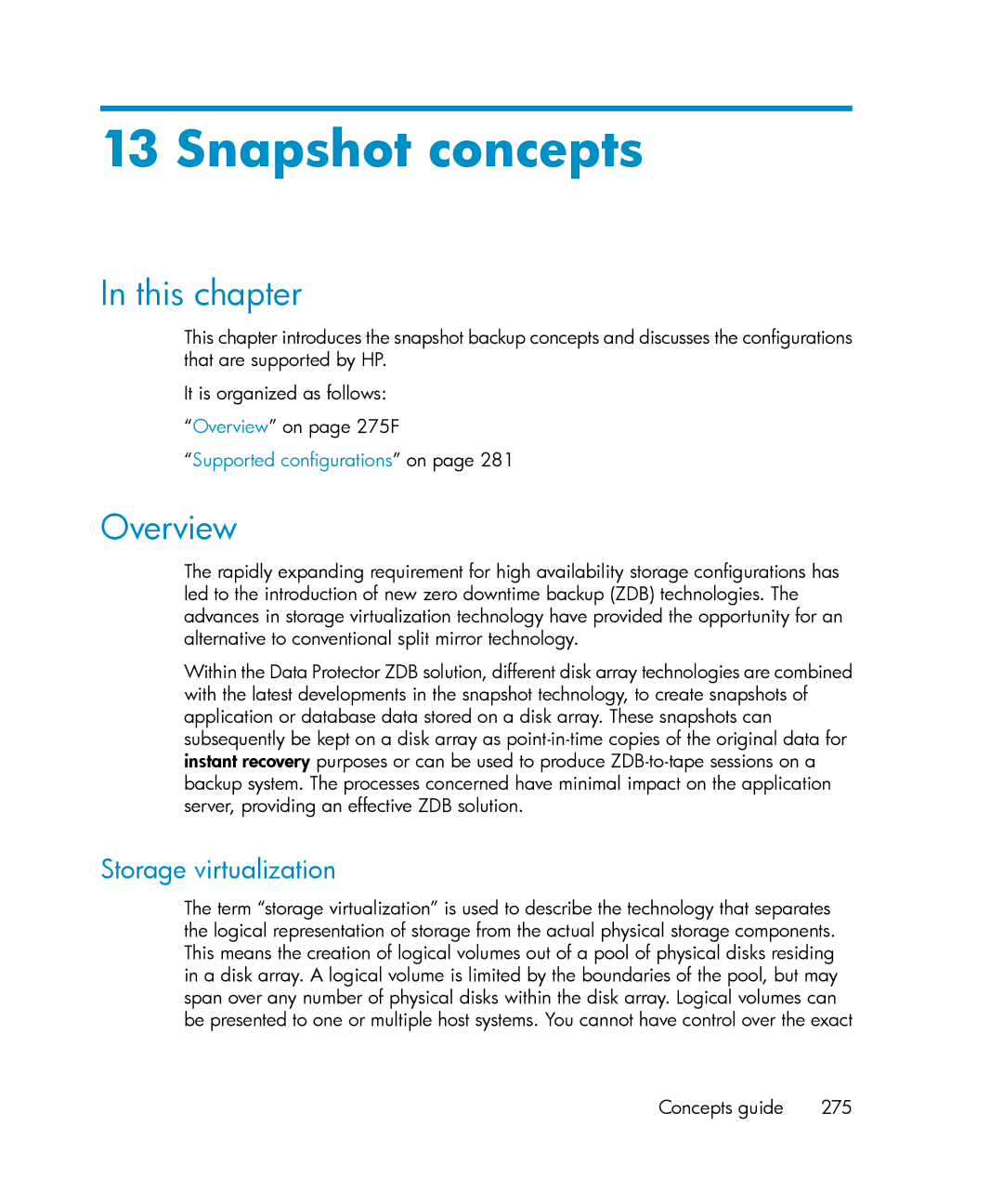 HP B6960-96035 manual Snapshot concepts, Storage virtualization 