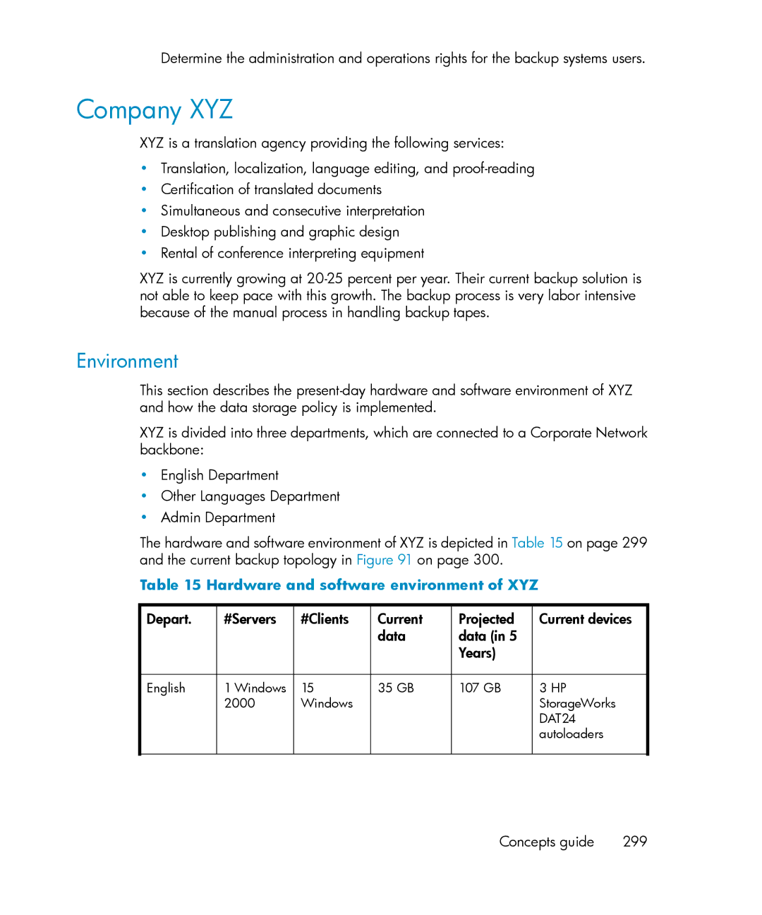 HP B6960-96035 manual Company XYZ, Environment, Hardware and software environment of XYZ 