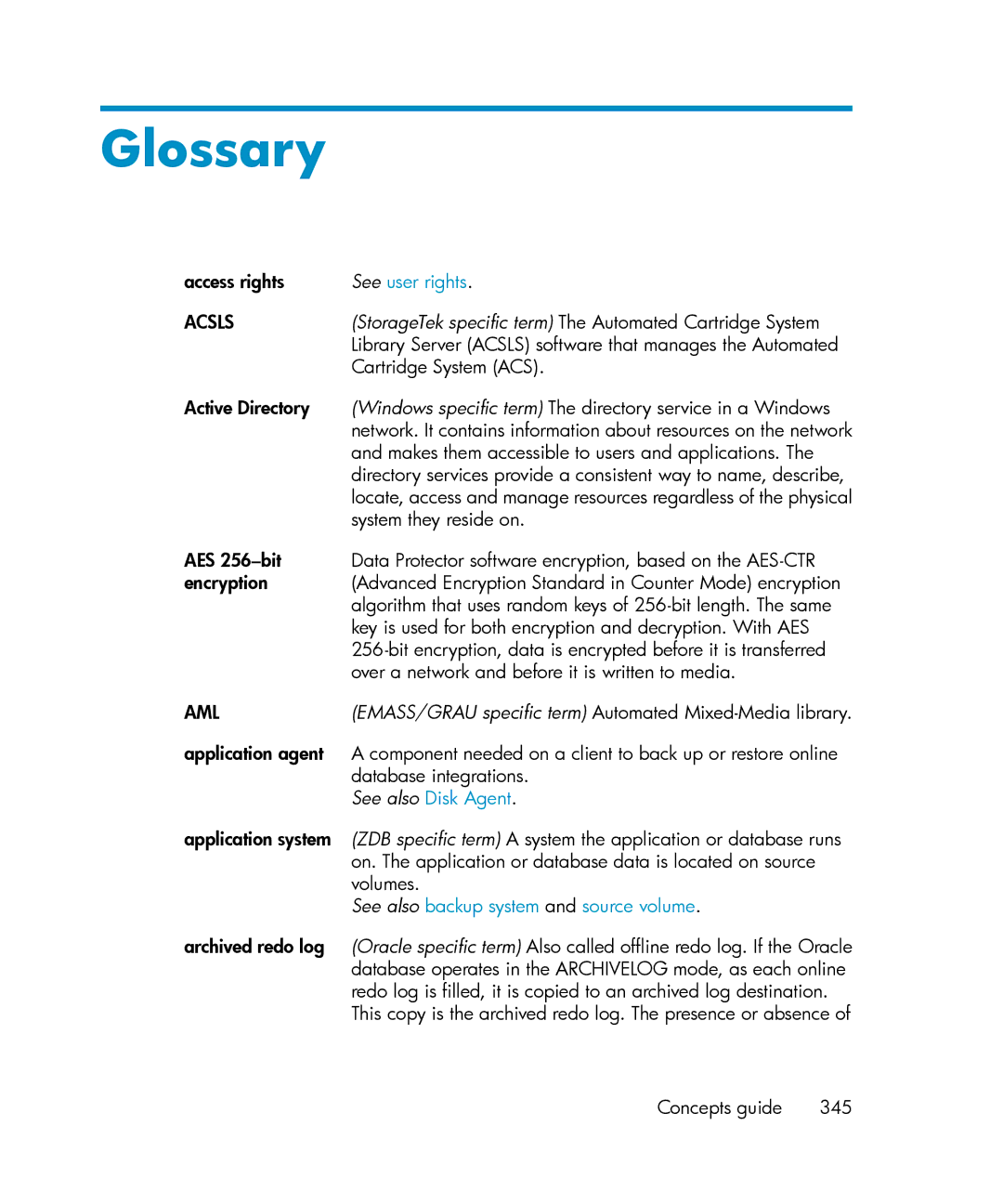 HP B6960-96035 manual Glossary, Acsls, Aml 