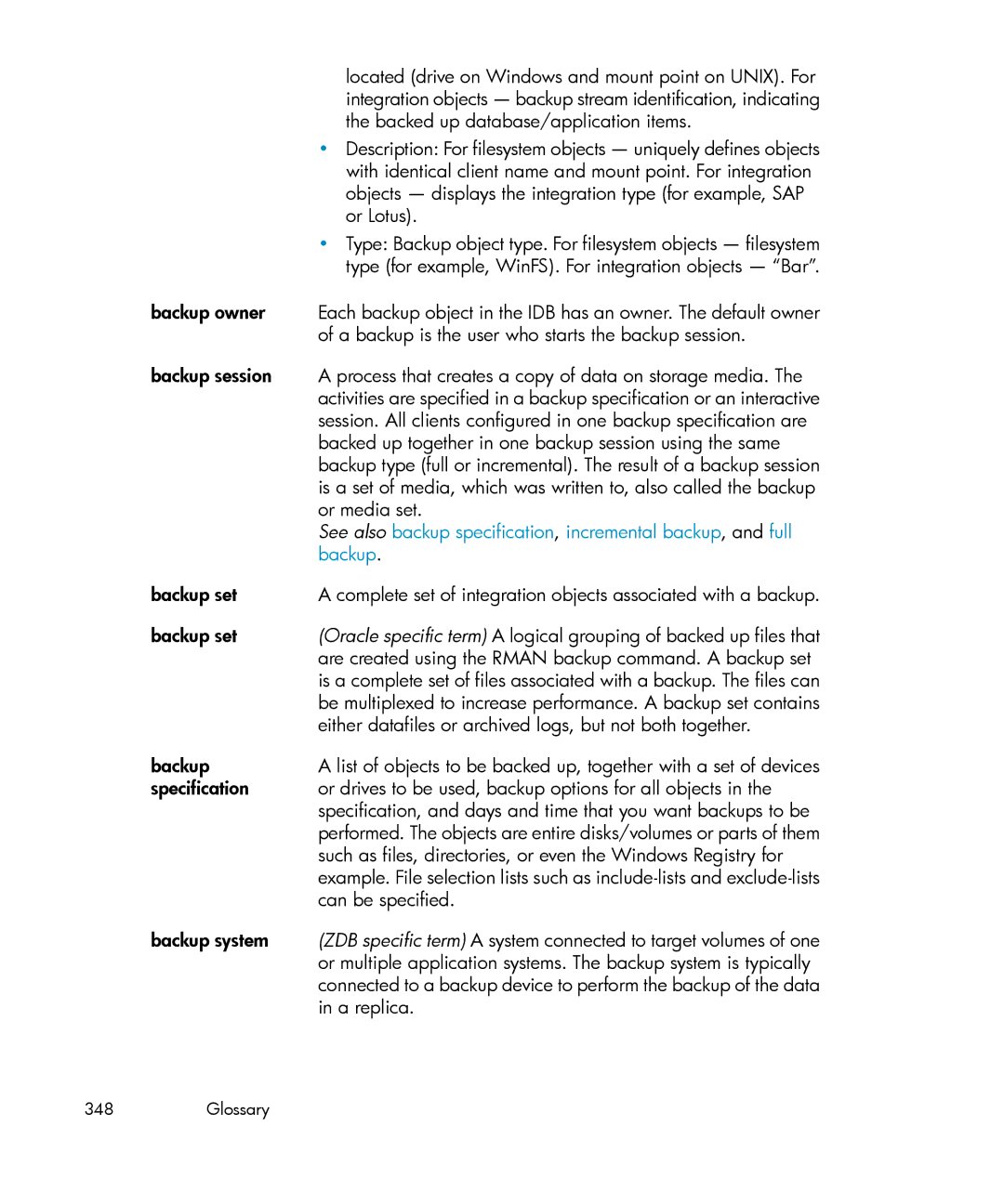 HP B6960-96035 manual See also backup specification, incremental backup, and full, Backup 