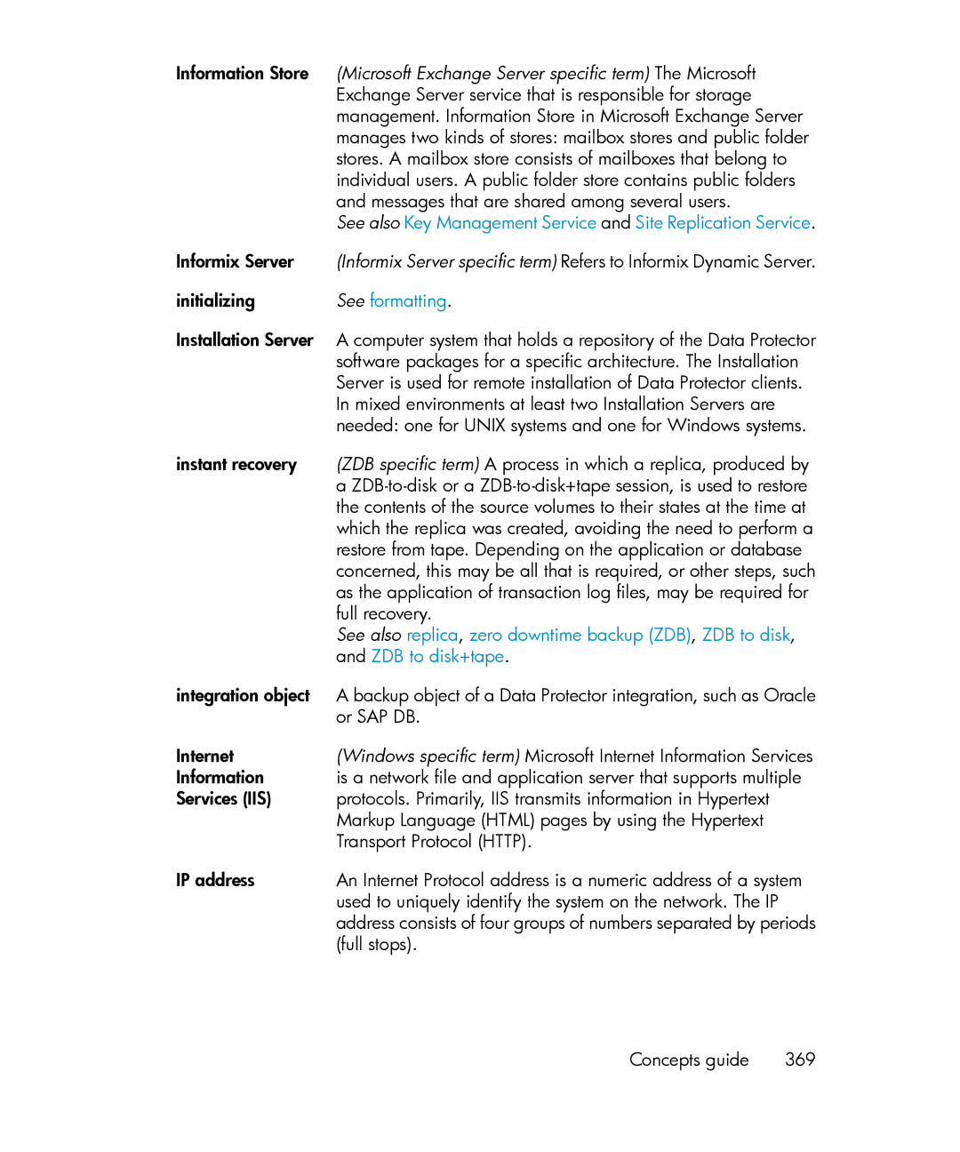 HP B6960-96035 manual See formatting, See also replica, zero downtime backup ZDB, ZDB to disk, ZDB to disk+tape 