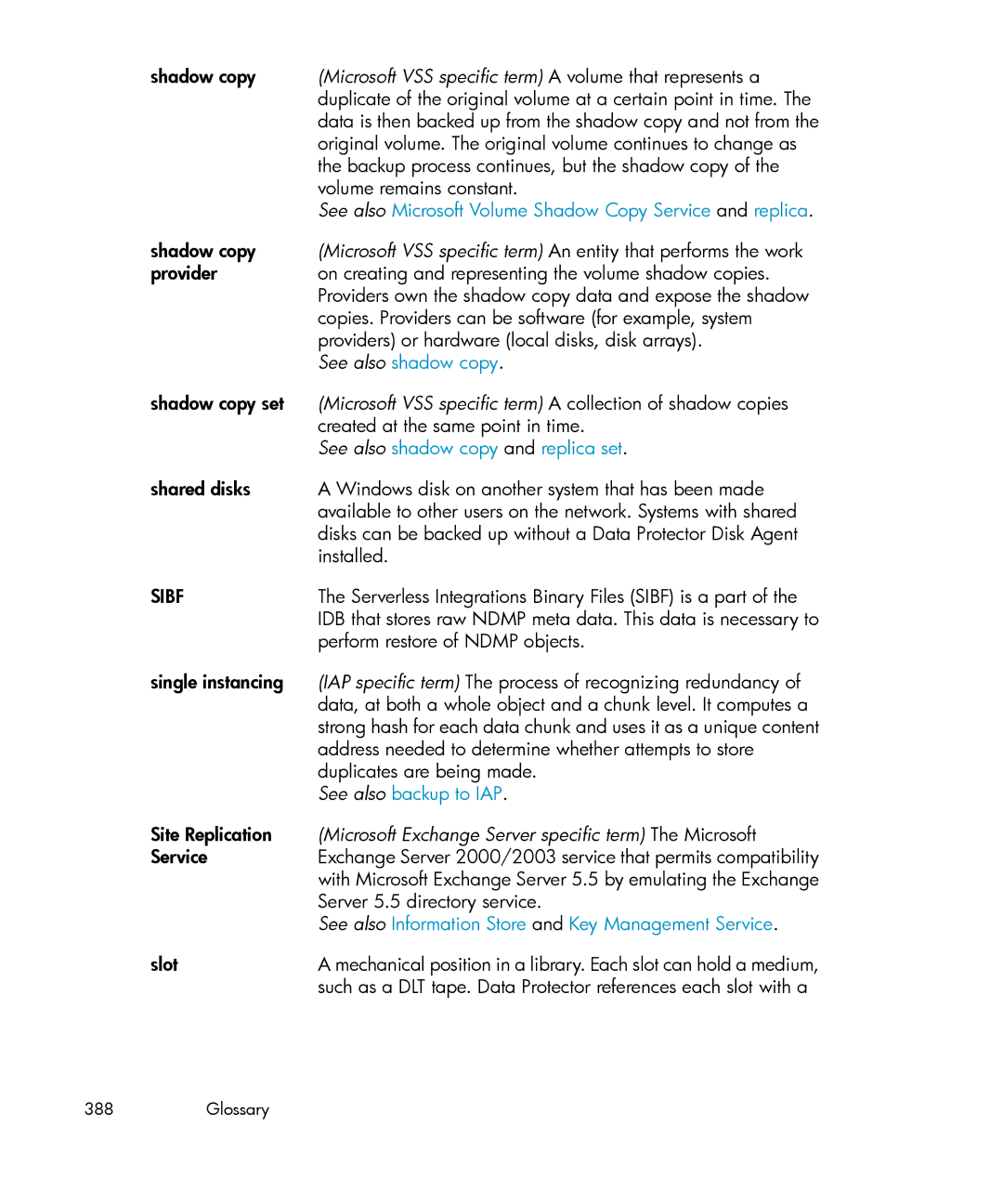 HP B6960-96035 manual Microsoft VSS specific term a volume that represents a, Sibf 