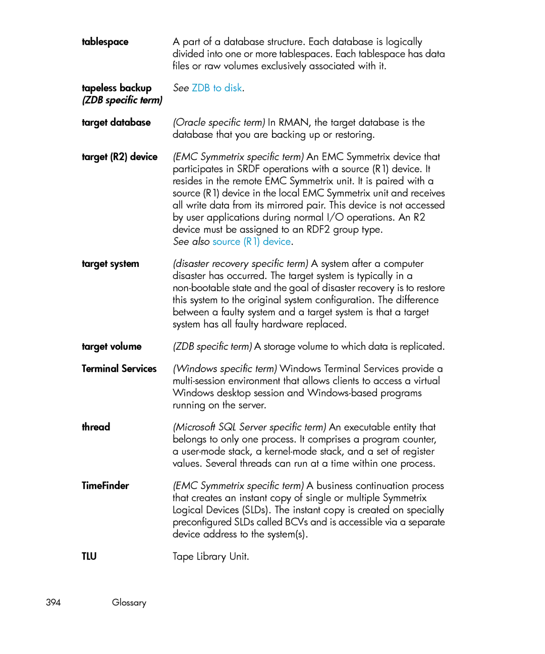 HP B6960-96035 manual See ZDB to disk, ZDB specific term, See also source R1 device, Tlu 