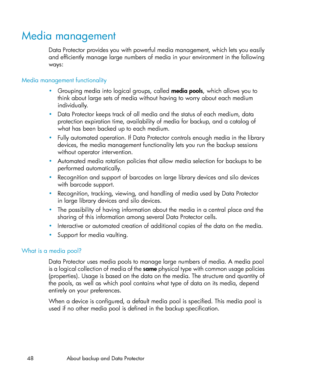 HP B6960-96035 manual Media management functionality, What is a media pool? 