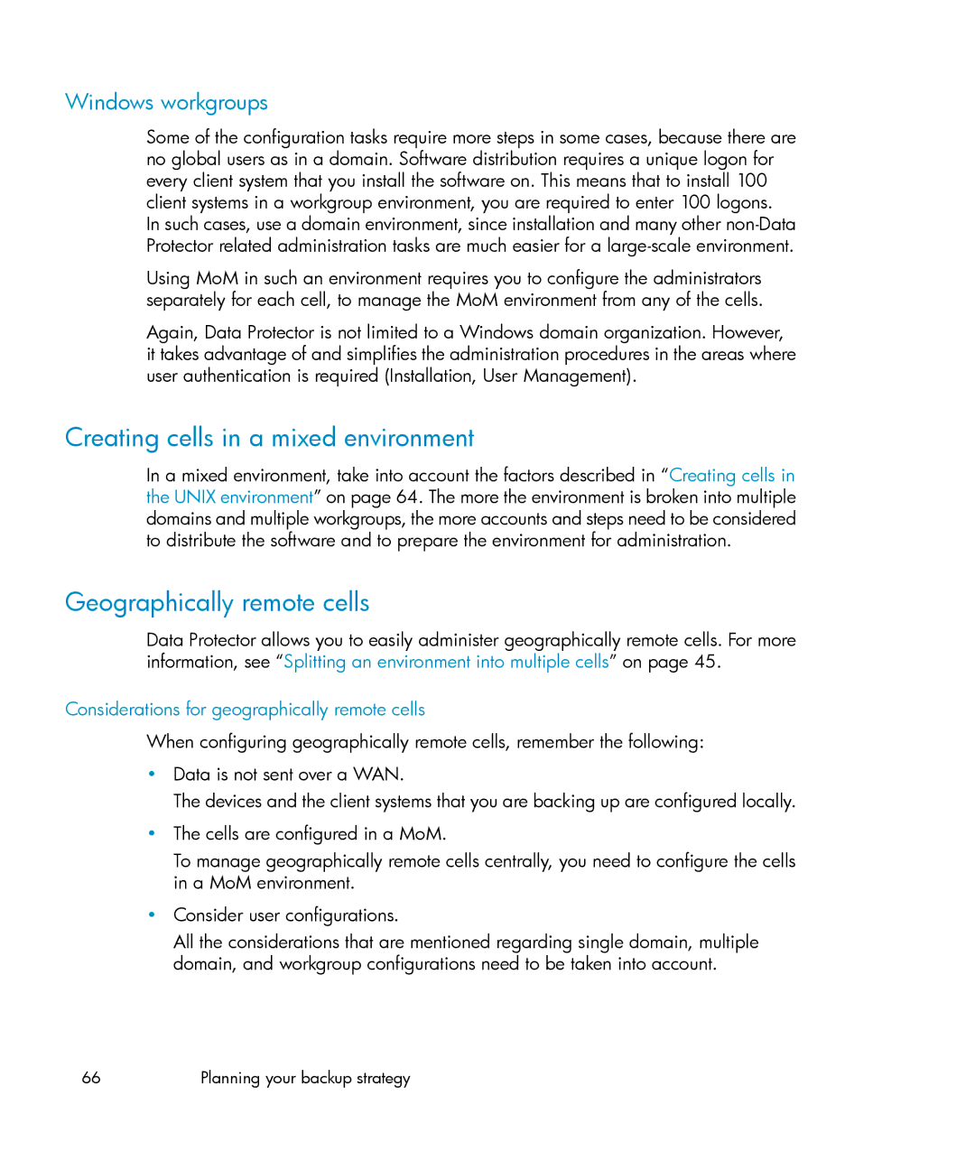 HP B6960-96035 manual Creating cells in a mixed environment, Geographically remote cells, Windows workgroups 