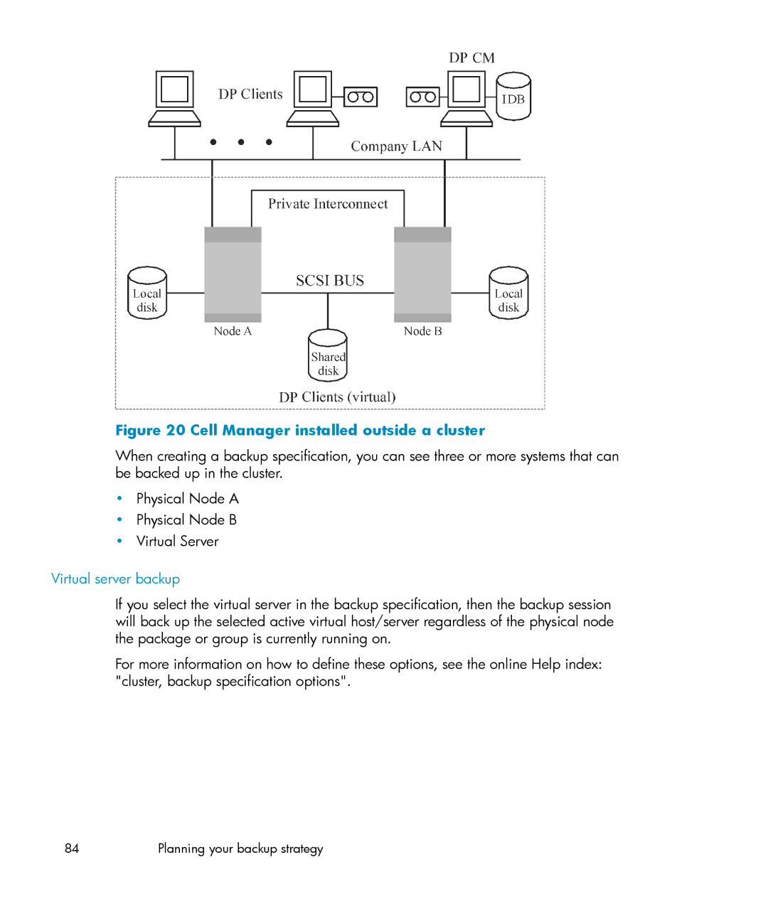 HP B6960-96035 manual Cell Manager installed outside a cluster, Virtual server backup 