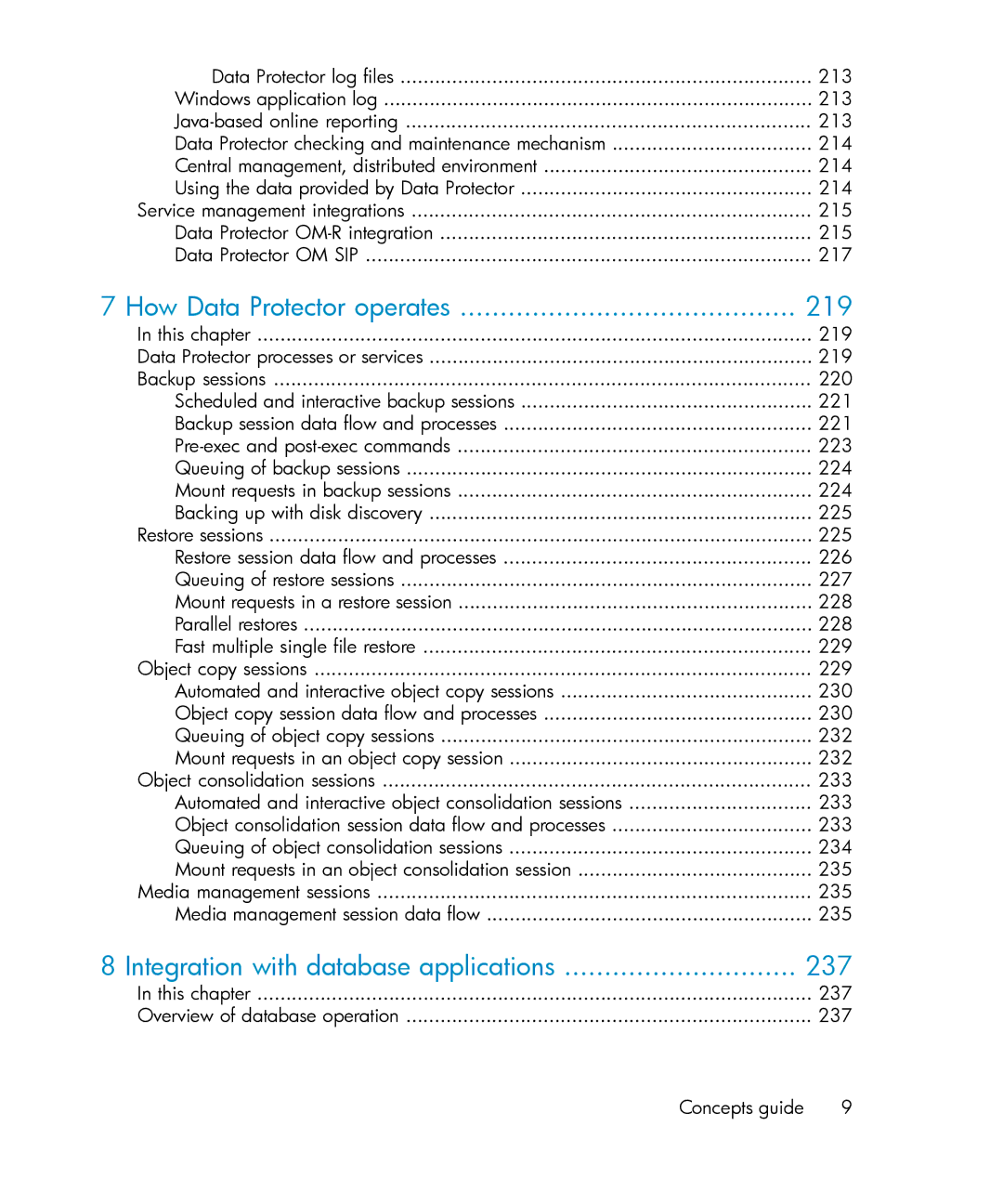 HP B6960-96035 manual How Data Protector operates 219, Integration with database applications 237 