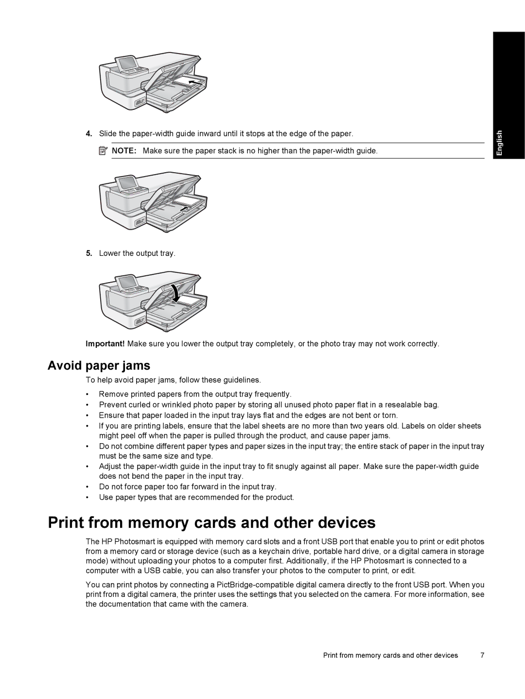 HP B8550 Photo CB981A#B1H manual Print from memory cards and other devices, Avoid paper jams 