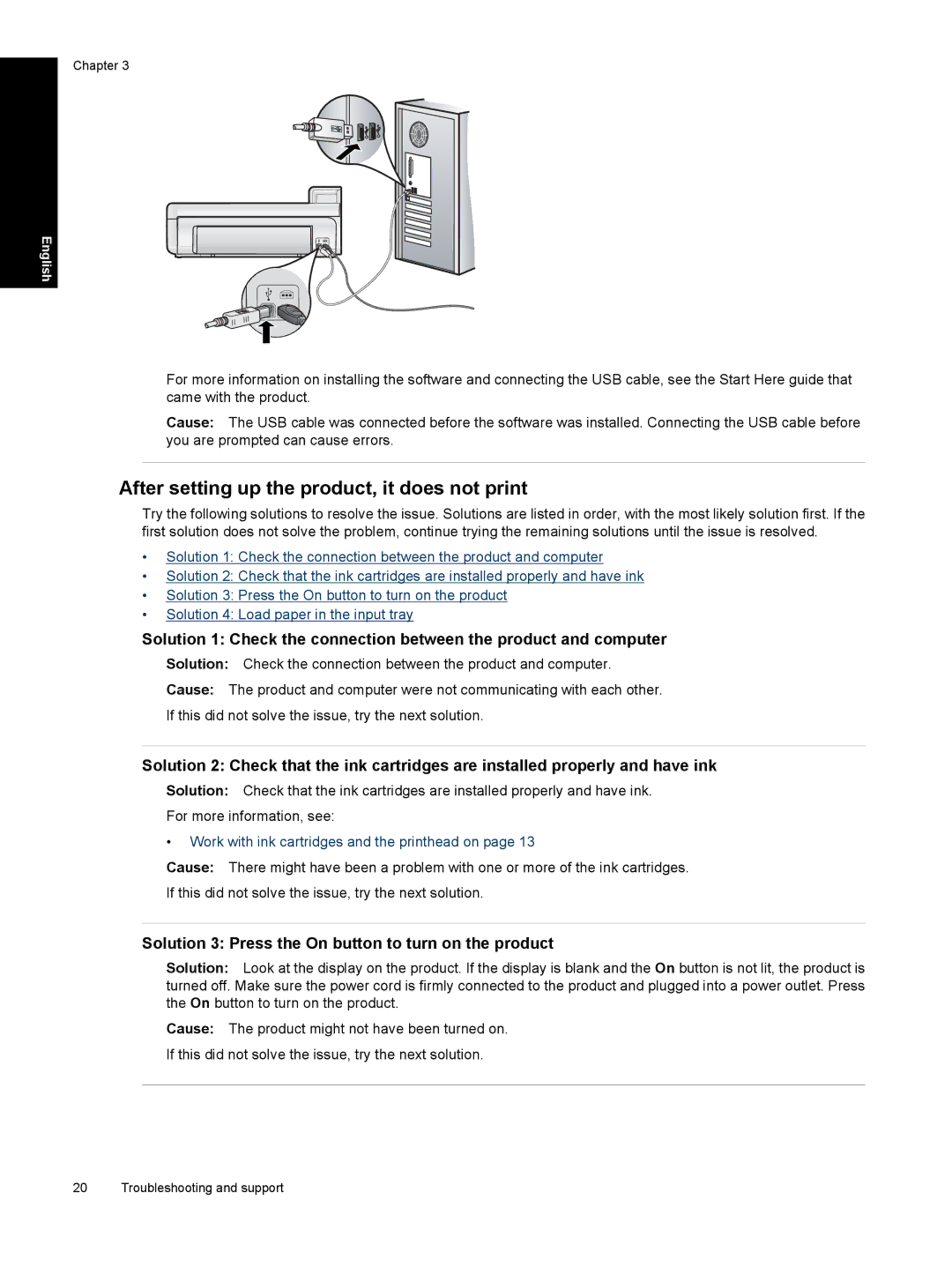 HP B8550 manual After setting up the product, it does not print, Solution 3 Press the On button to turn on the product 