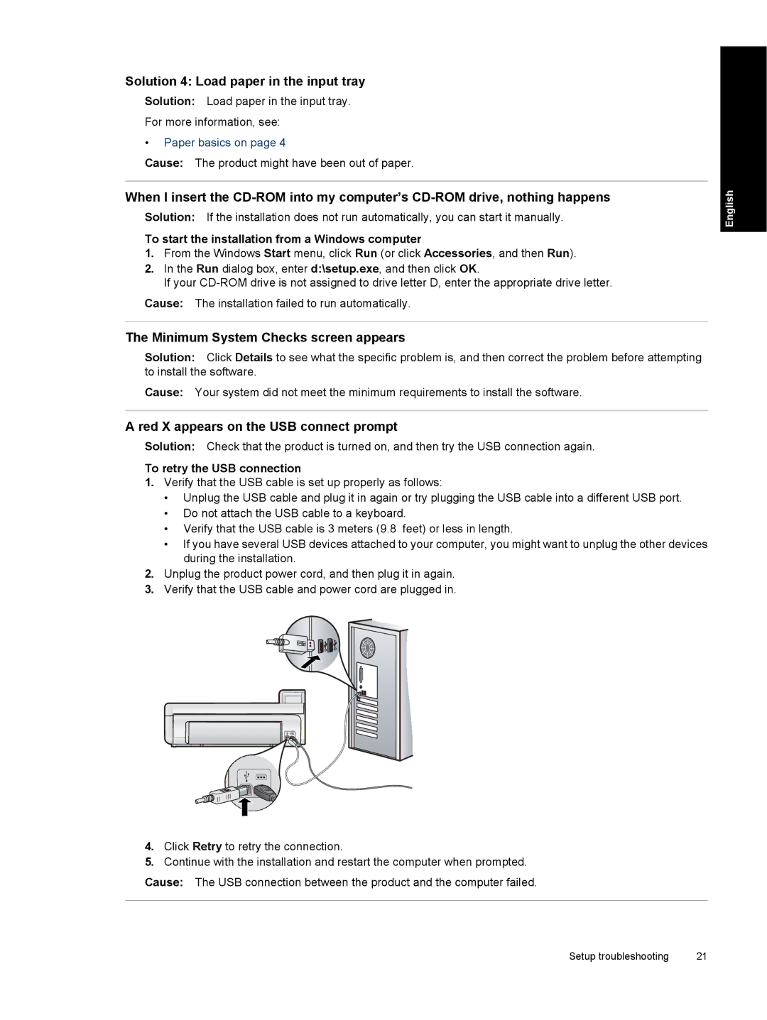 HP B8550 Photo CB981A#B1H manual Solution 4 Load paper in the input tray, Minimum System Checks screen appears 