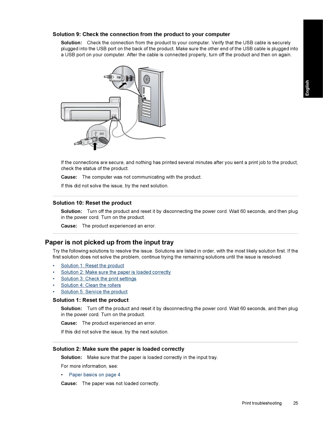 HP B8550 Photo CB981A#B1H manual Paper is not picked up from the input tray, Solution 10 Reset the product 