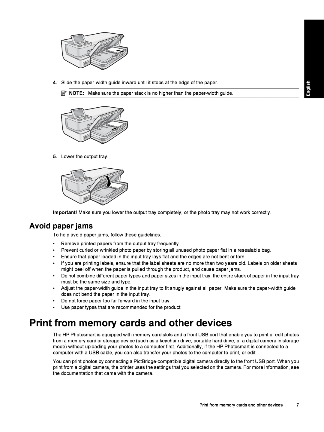HP B8550 Photo CB981A#B1H manual Print from memory cards and other devices, Avoid paper jams 