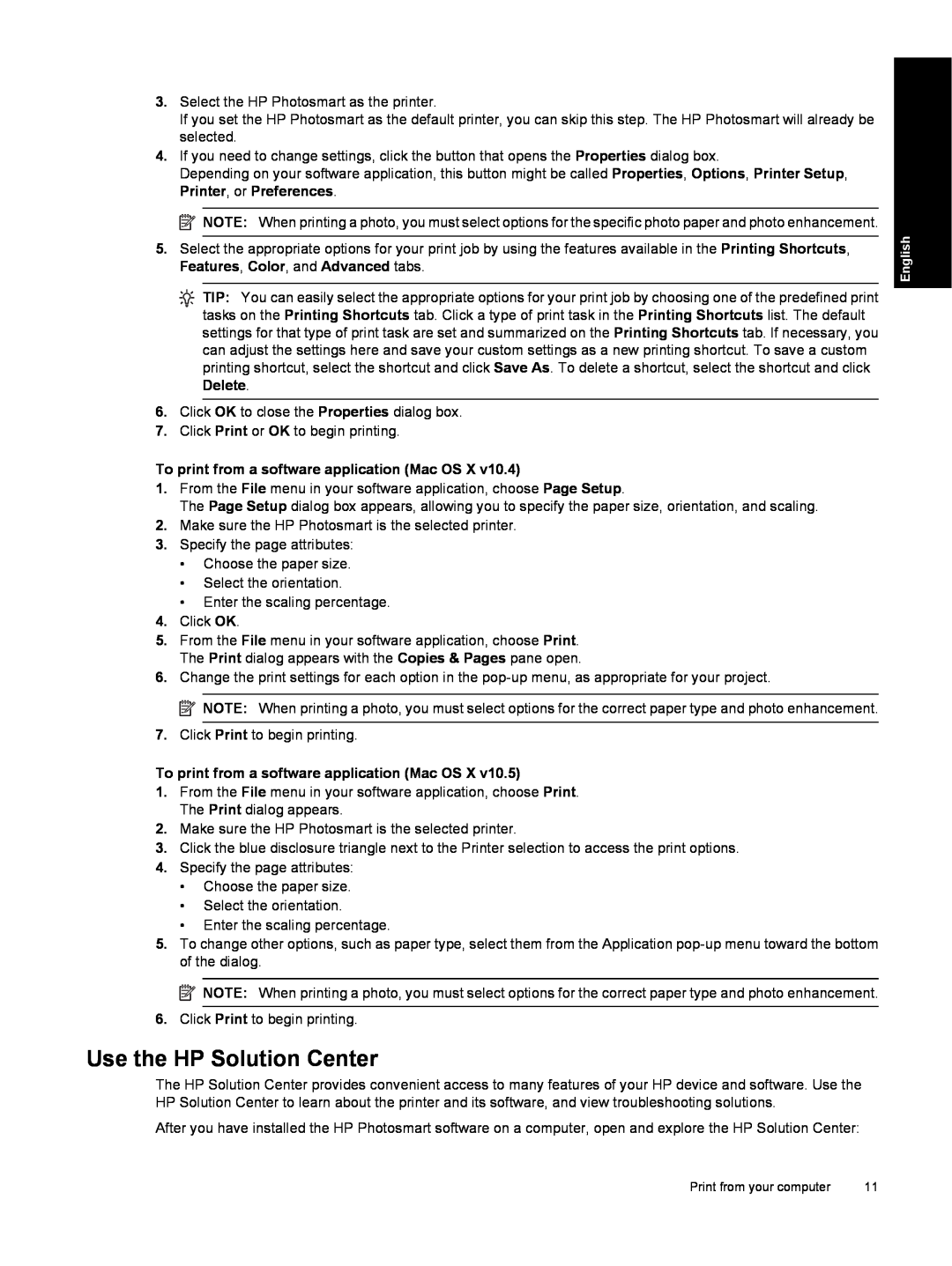 HP B8550 Photo CB981A#B1H manual Use the HP Solution Center, To print from a software application Mac OS X 