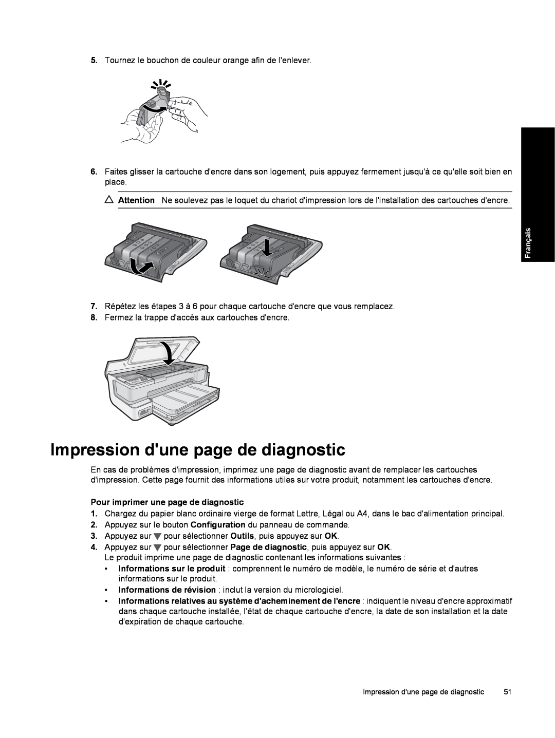 HP B8550 Photo CB981A#B1H manual Impression dune page de diagnostic, Pour imprimer une page de diagnostic 