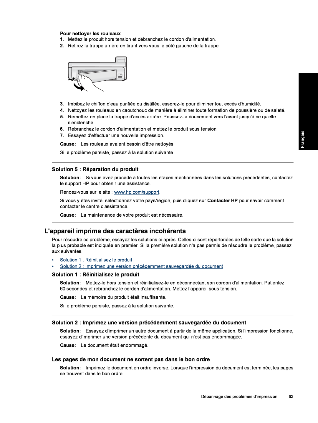 HP B8550 Photo CB981A#B1H manual Lappareil imprime des caractères incohérents, Solution 5 Réparation du produit 