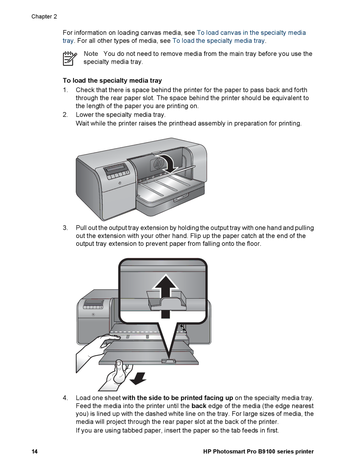 HP B9100 manual To load the specialty media tray 