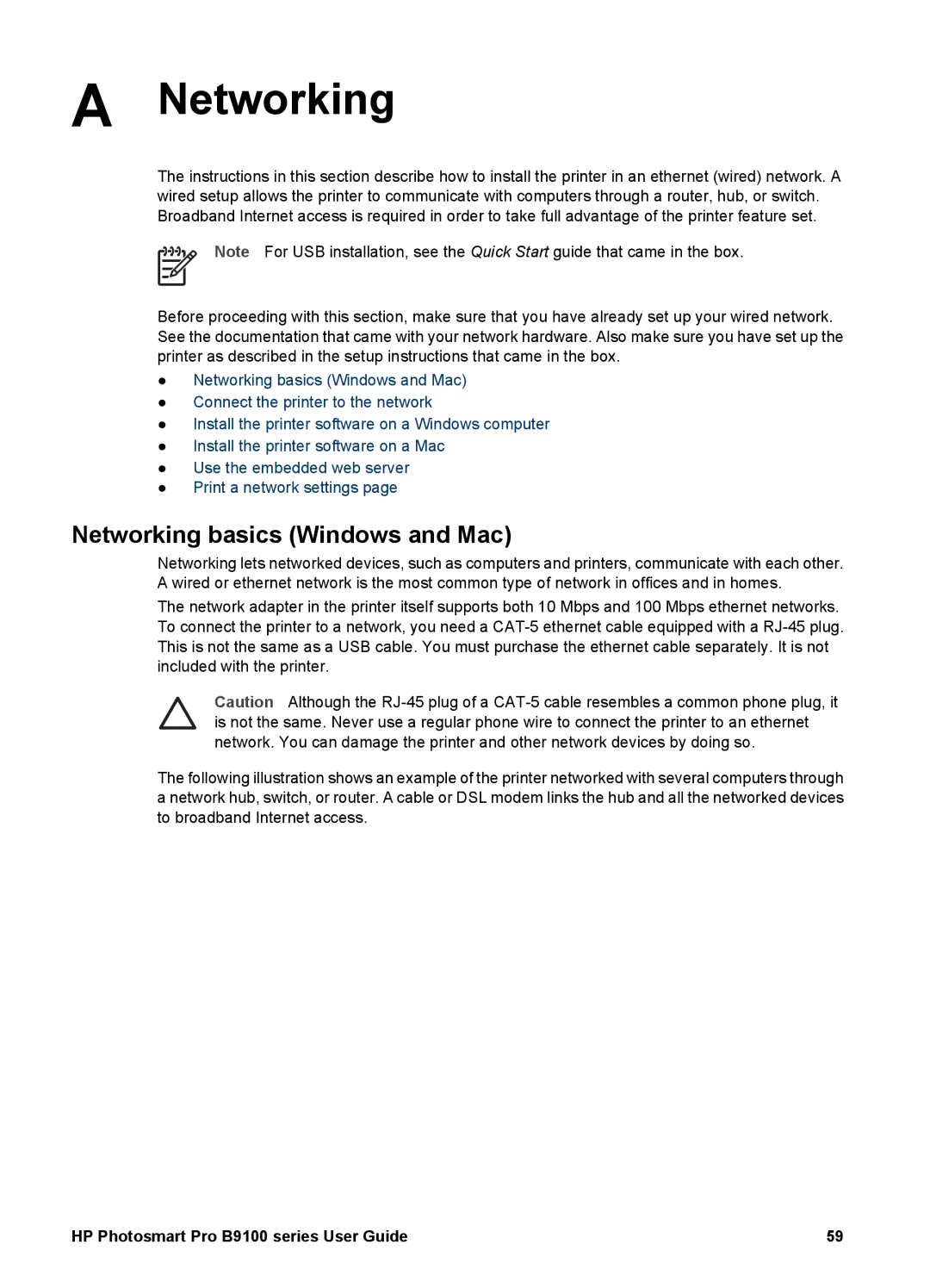 HP B9100 manual Networking basics Windows and Mac 