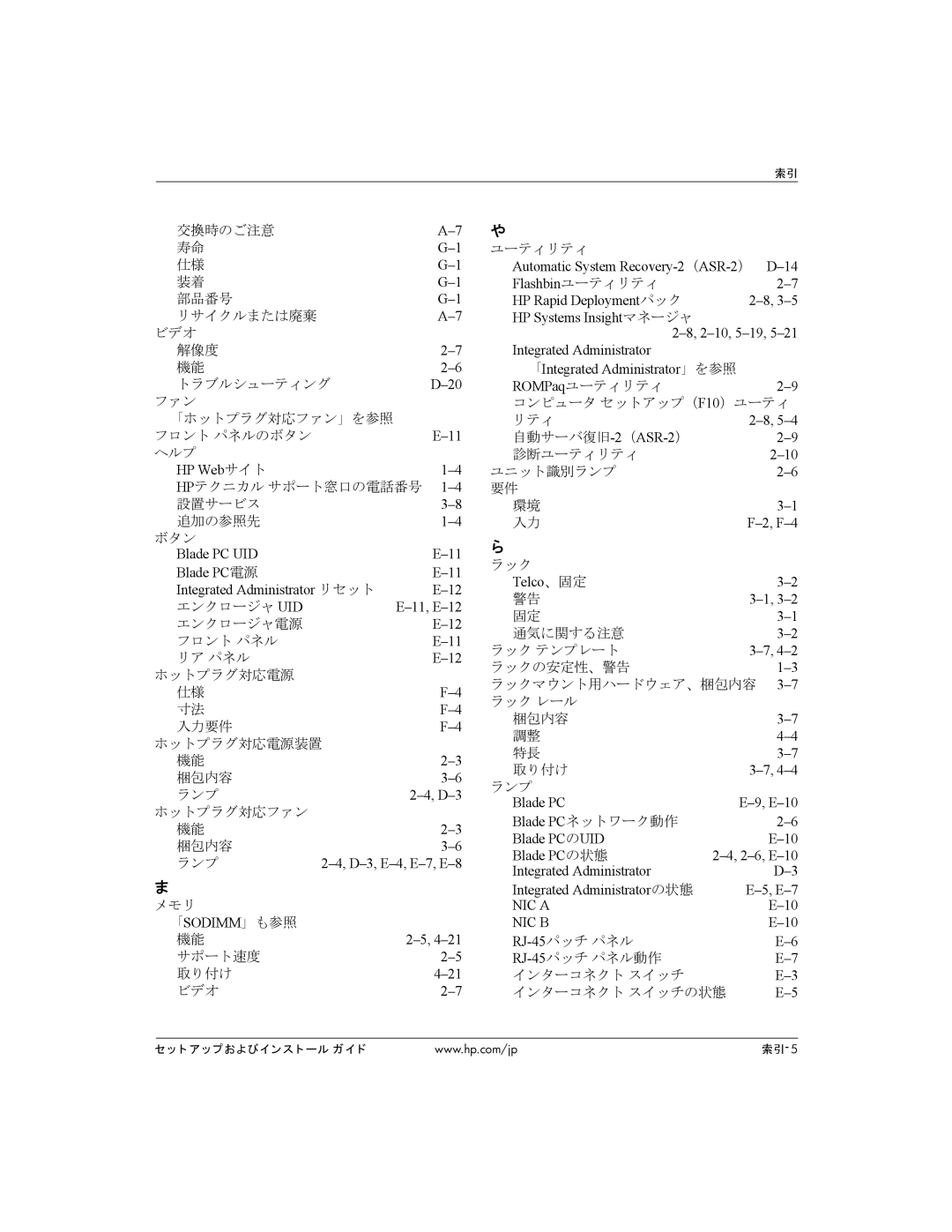 HP BC1500 HP Webサイト, Blade PC UID Blade PC電源 Integrated Administrator リセット, D-3, E-4, E-7, E-8, 「Sodimm」も参照, Telco、固定 