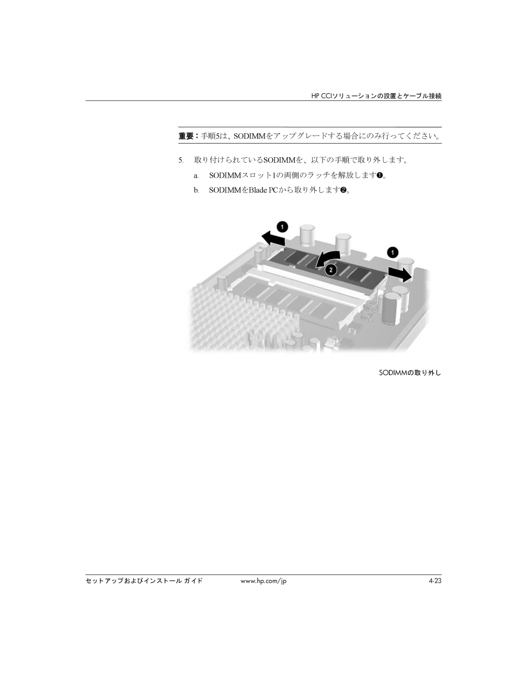 HP BC1500 manual SODIMMをBlade PCから取り外します2。 