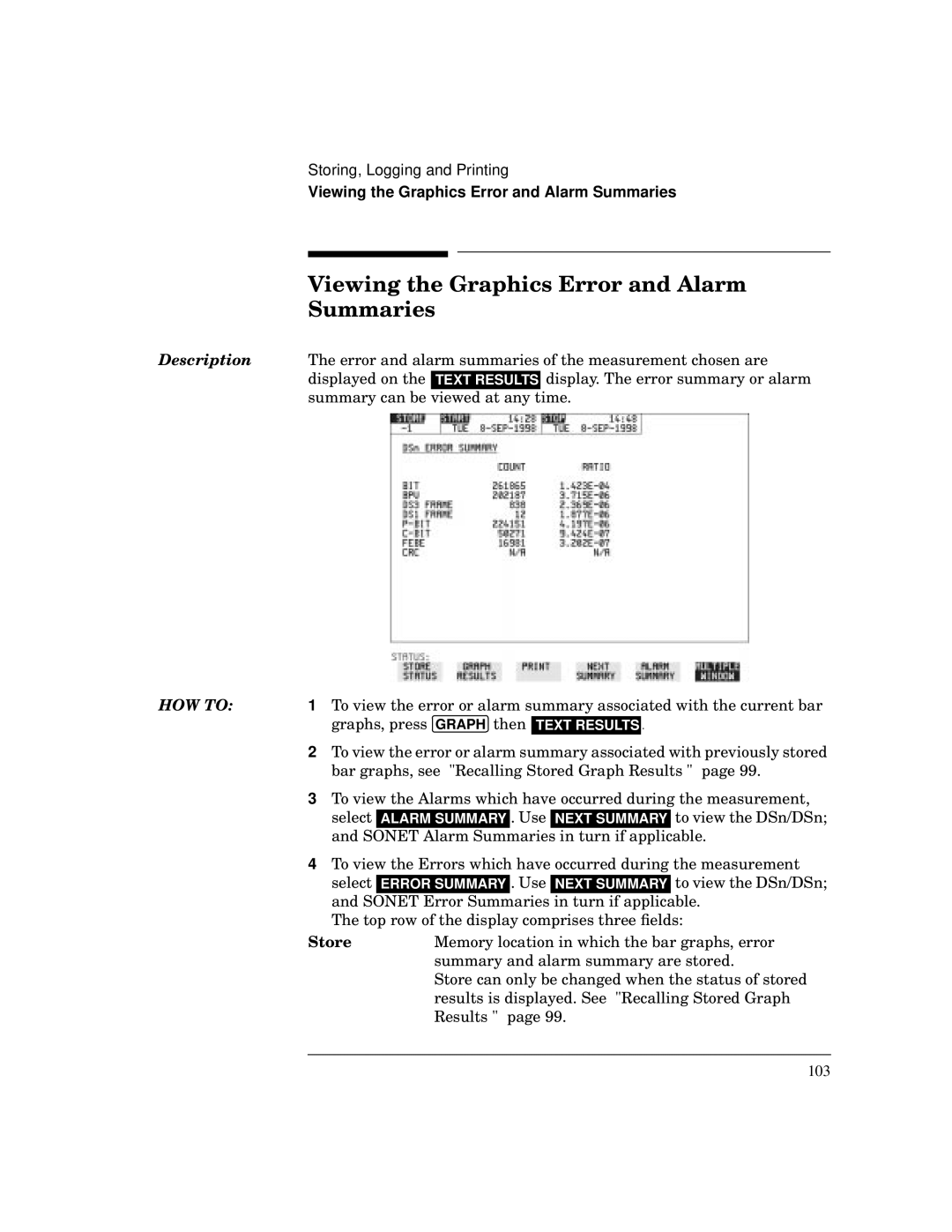 HP BER 718 37718A manual Viewing the Graphics Error and Alarm Summaries 