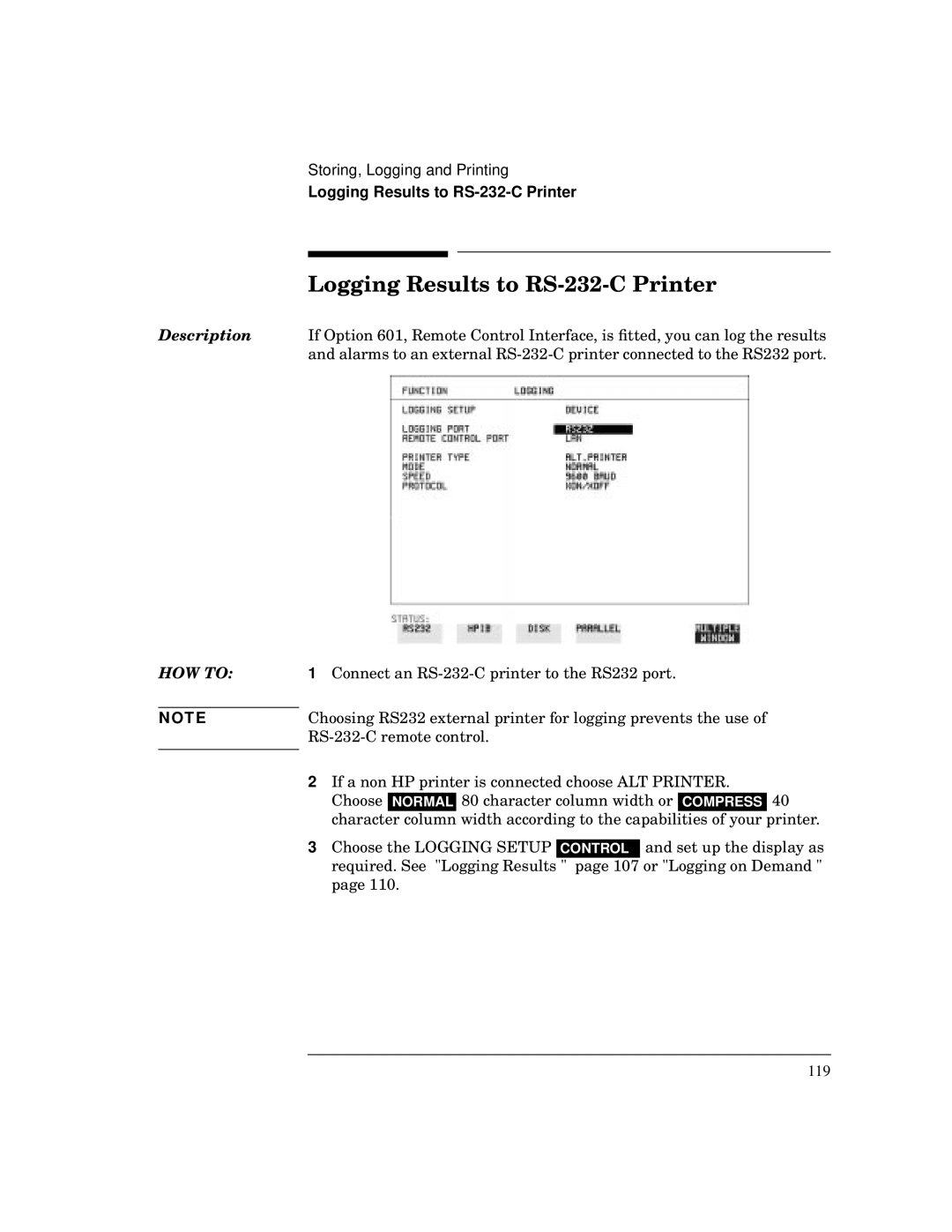 HP BER 718 37718A manual Logging Results to RS-232-C Printer 