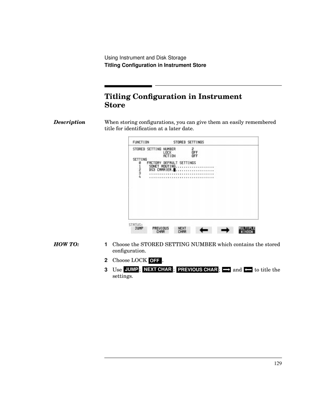 HP BER 718 37718A manual Titling Conﬁguration in Instrument Store 