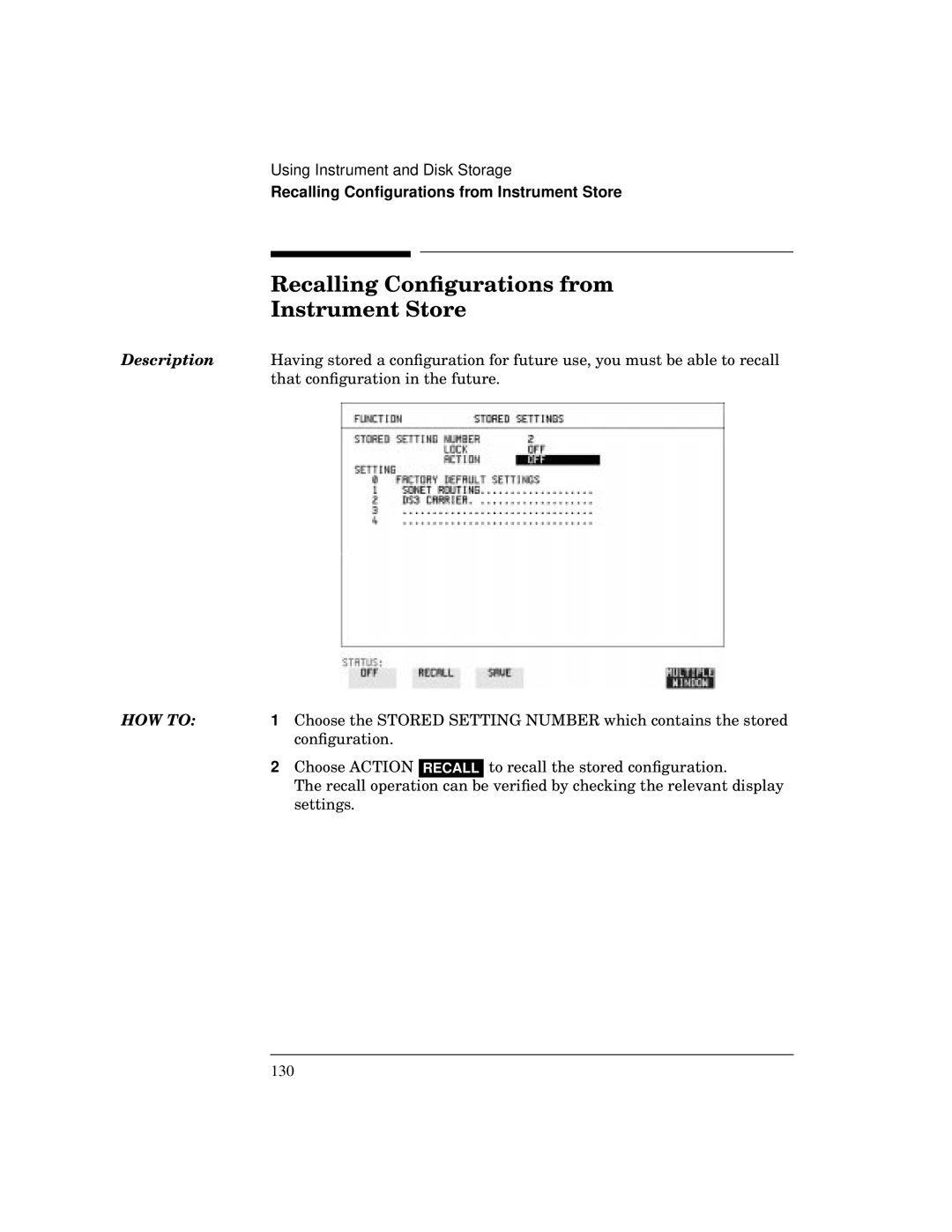 HP BER 718 37718A manual Recalling Conﬁgurations from Instrument Store 