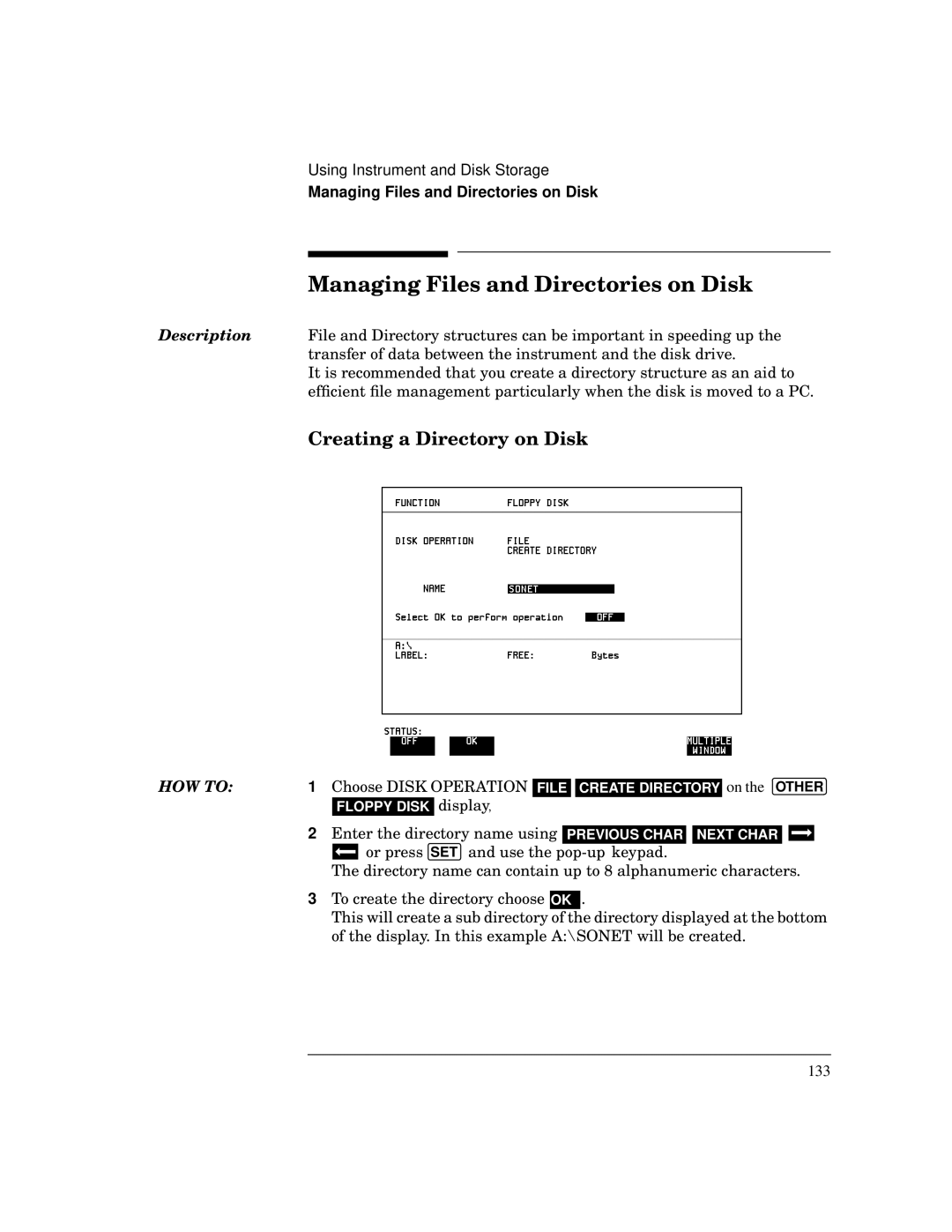 HP BER 718 37718A manual Managing Files and Directories on Disk, Creating a Directory on Disk 