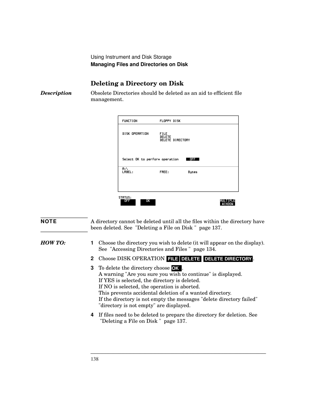 HP BER 718 37718A manual Deleting a Directory on Disk 