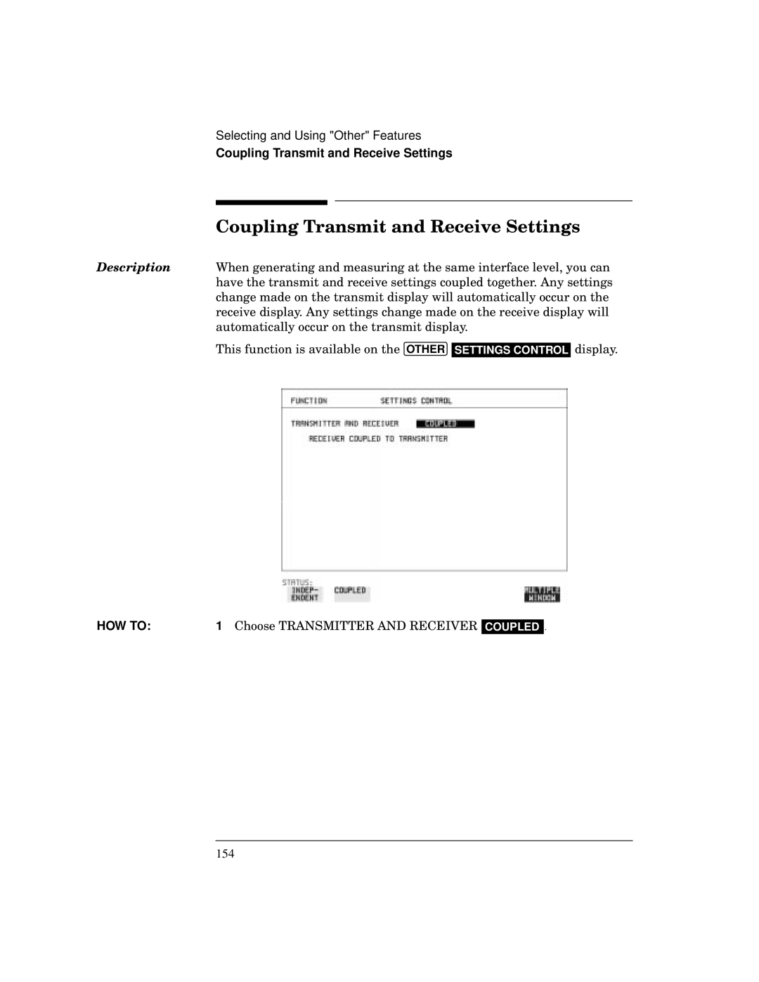 HP BER 718 37718A manual Coupling Transmit and Receive Settings, Choose Transmitter and Receiver 