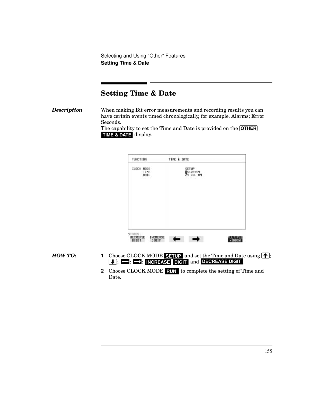 HP BER 718 37718A manual Setting Time & Date 