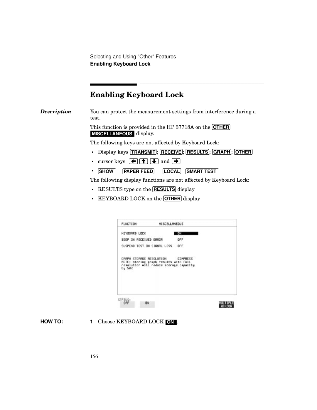 HP BER 718 37718A manual Enabling Keyboard Lock, Choose Keyboard Lock 