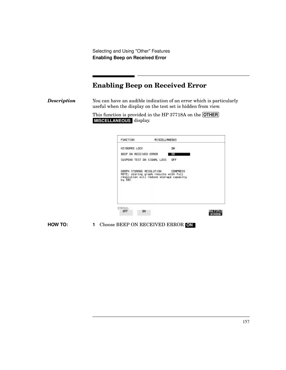 HP BER 718 37718A manual Enabling Beep on Received Error, Choose Beep on Received Error 