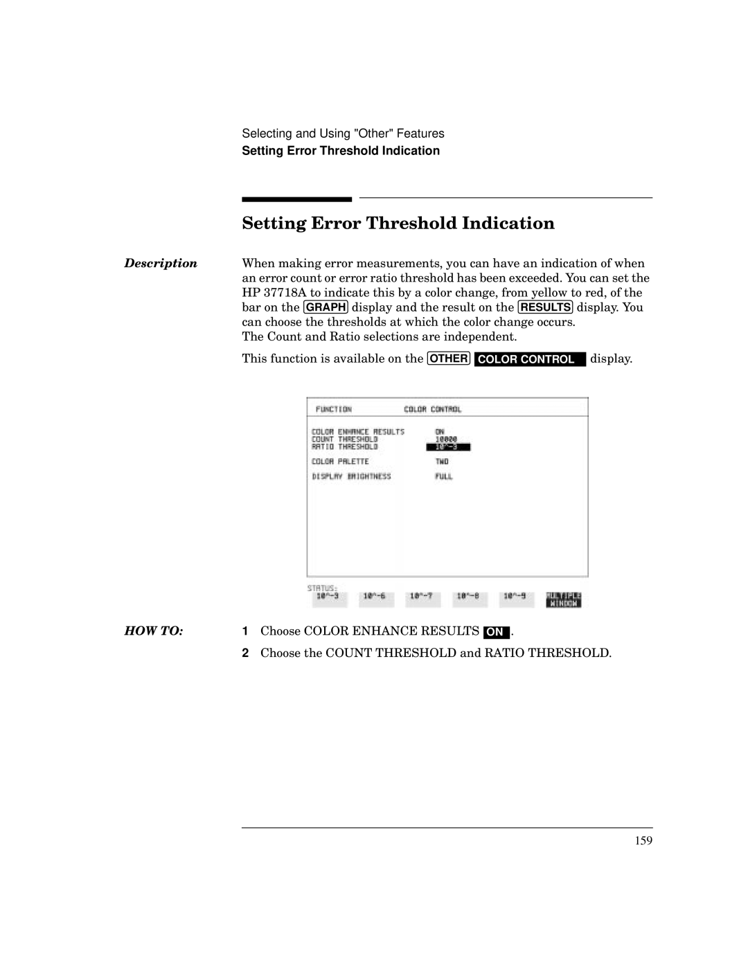 HP BER 718 37718A manual Setting Error Threshold Indication 