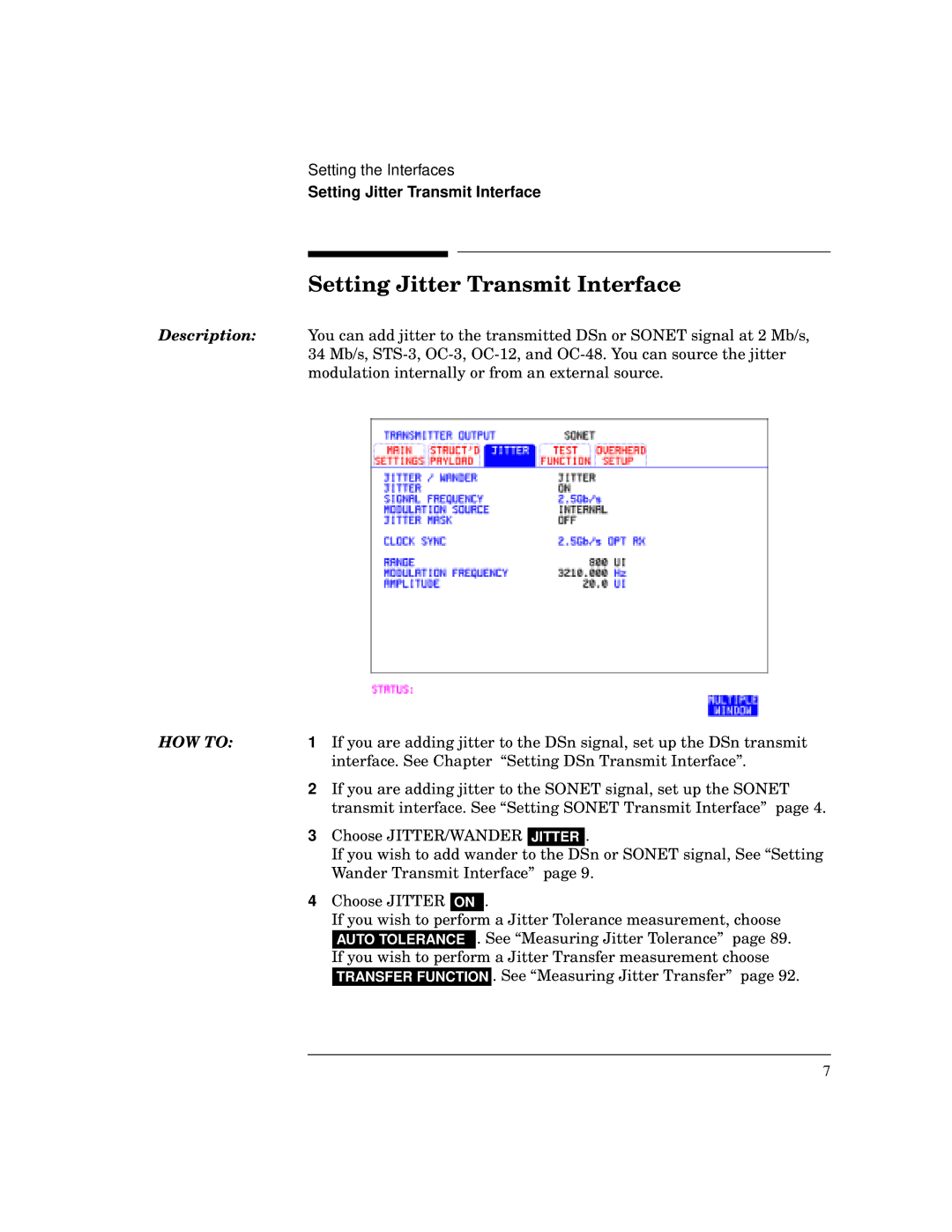 HP BER 718 37718A manual Setting Jitter Transmit Interface 