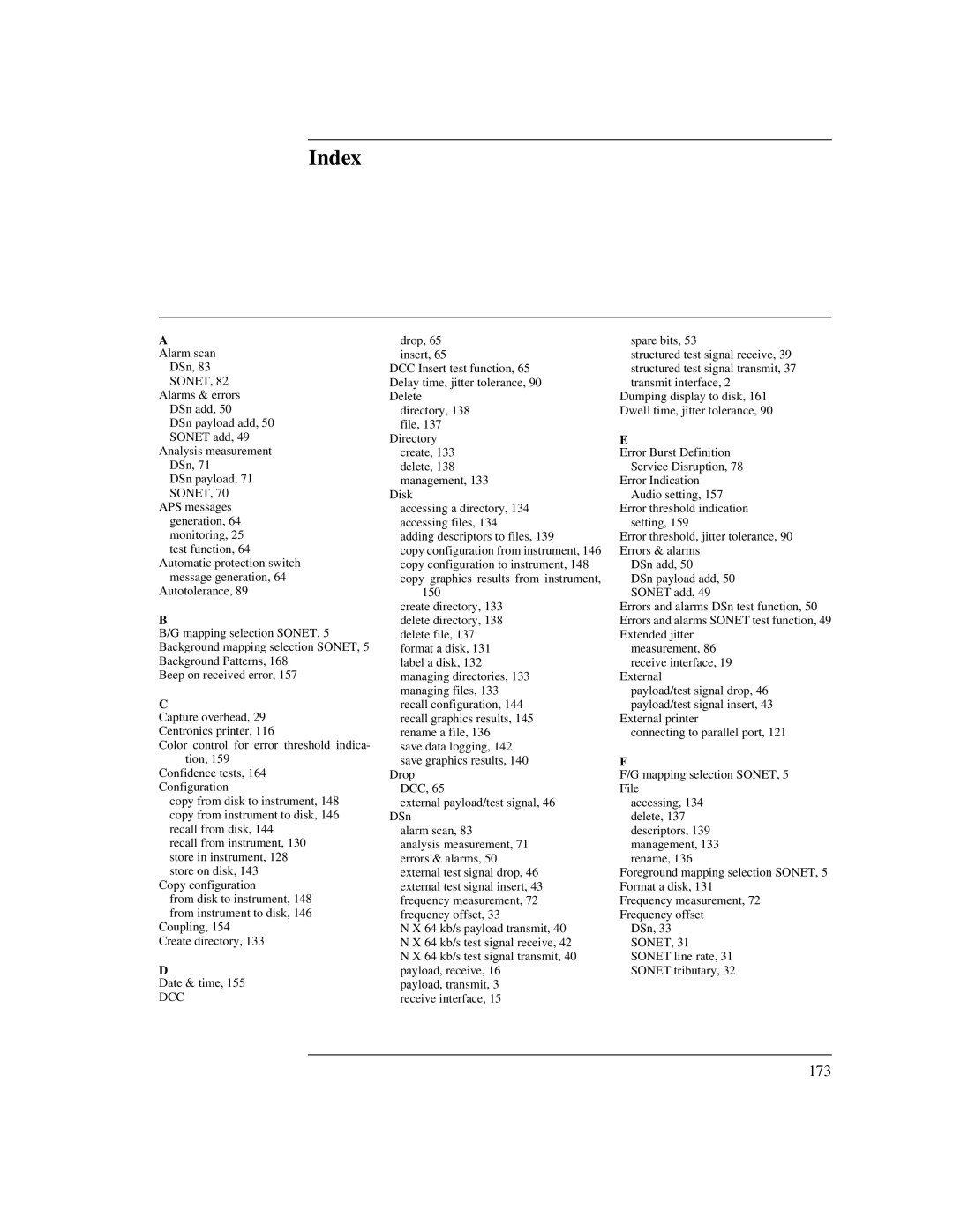 HP BER 718 37718A manual Index, DSn payload, 71 Sonet 