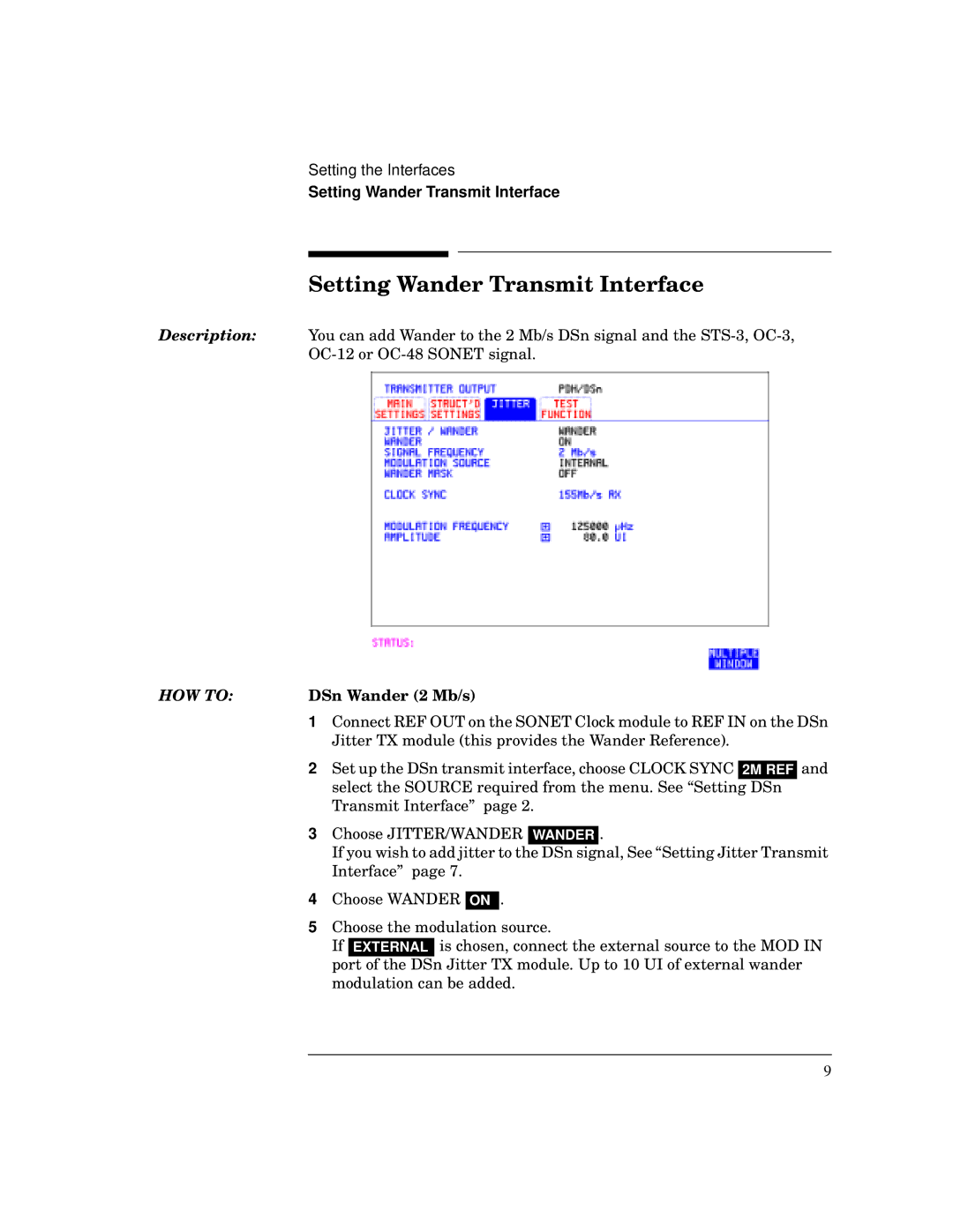 HP BER 718 37718A manual Setting Wander Transmit Interface, HOW to DSn Wander 2 Mb/s 